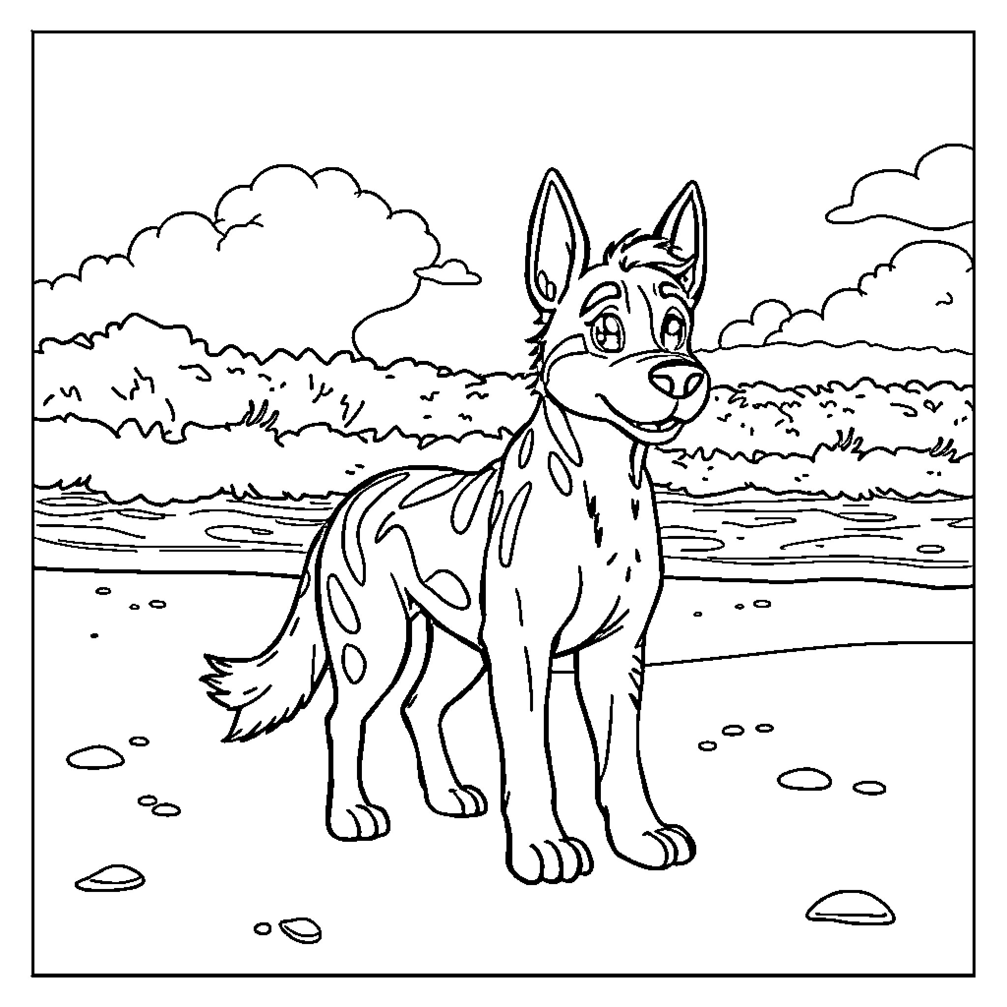 Huntrix explores the wilderness Coloring Page (free black-and-white line drawing printable PDF for all, from beginners to advanced learners, including children, teens, adults, and seniors)