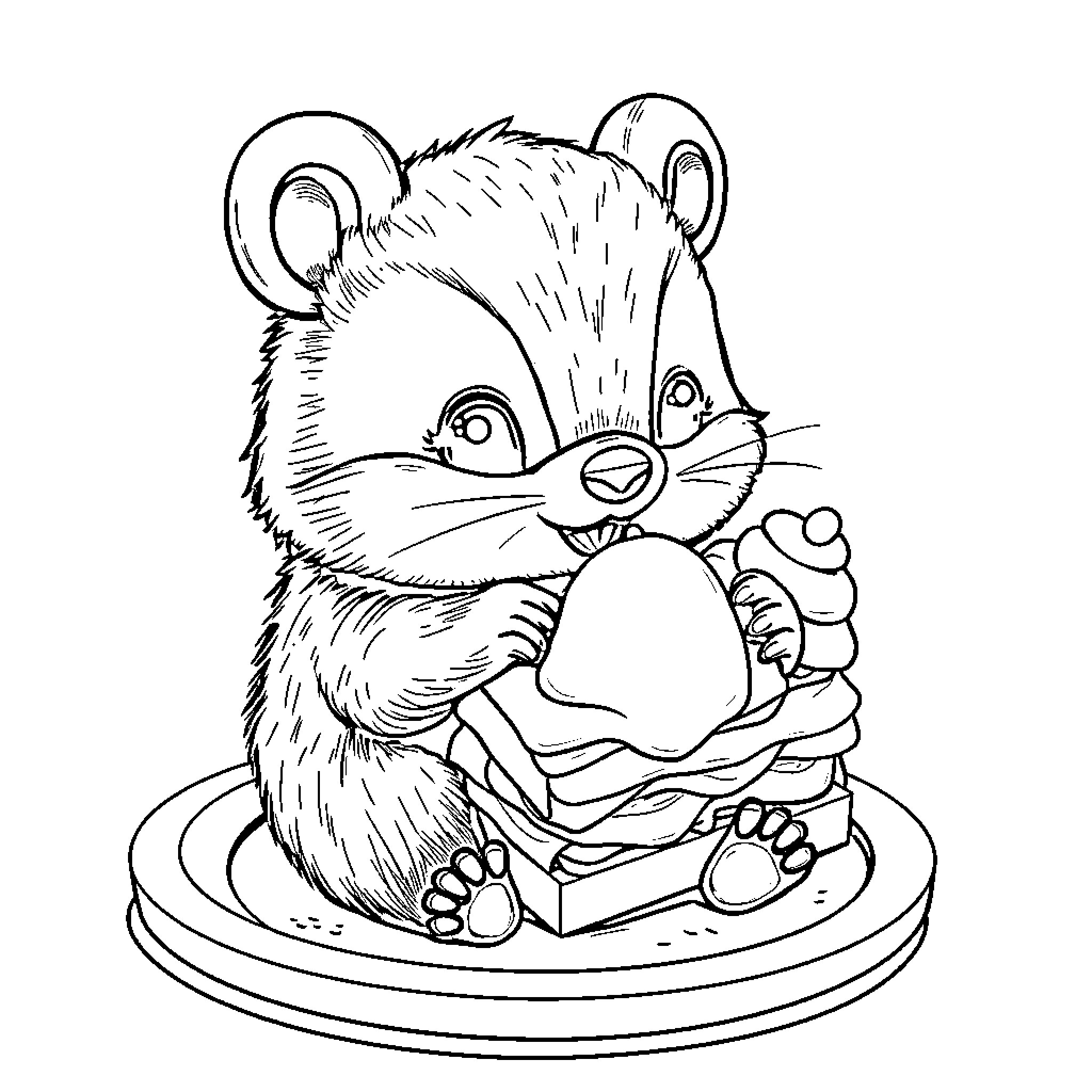 Osito playing with a toy Coloring Page (free black-and-white line drawing printable PDF for all, from beginners to advanced learners, including children, teens, adults, and seniors)