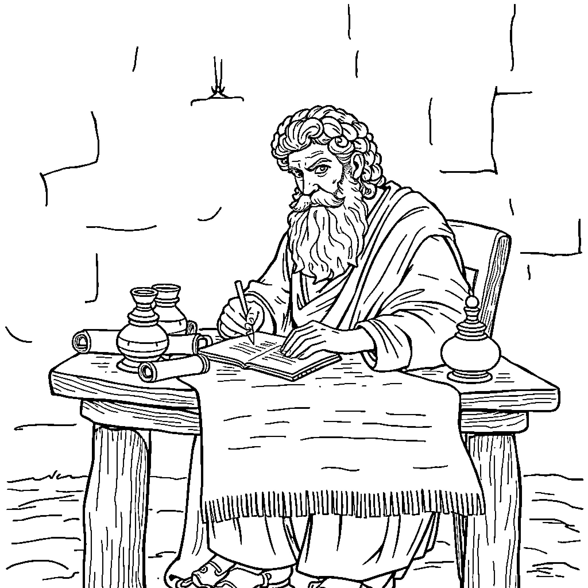 Herodotus, the ancient Greek historian, in his study Coloring Page (free black-and-white line drawing printable PDF for all, from beginners to advanced learners, including children, teens, adults, and seniors)