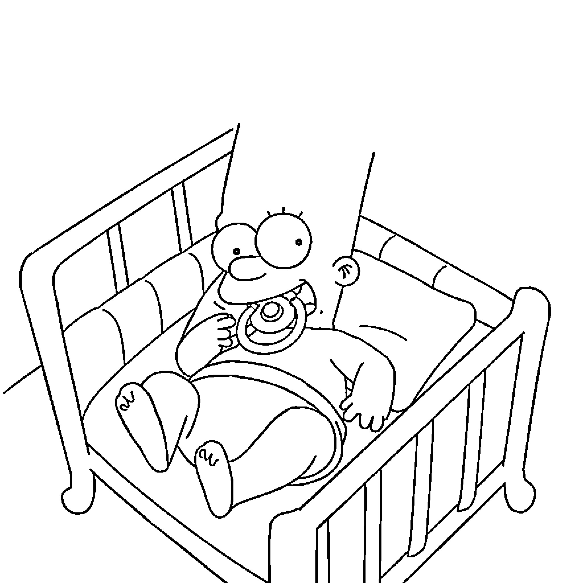 Marge's Whimsical Bedtime Antics Coloring Page (free black-and-white line drawing printable PDF for all, from beginners to advanced learners, including children, teens, adults, and seniors)