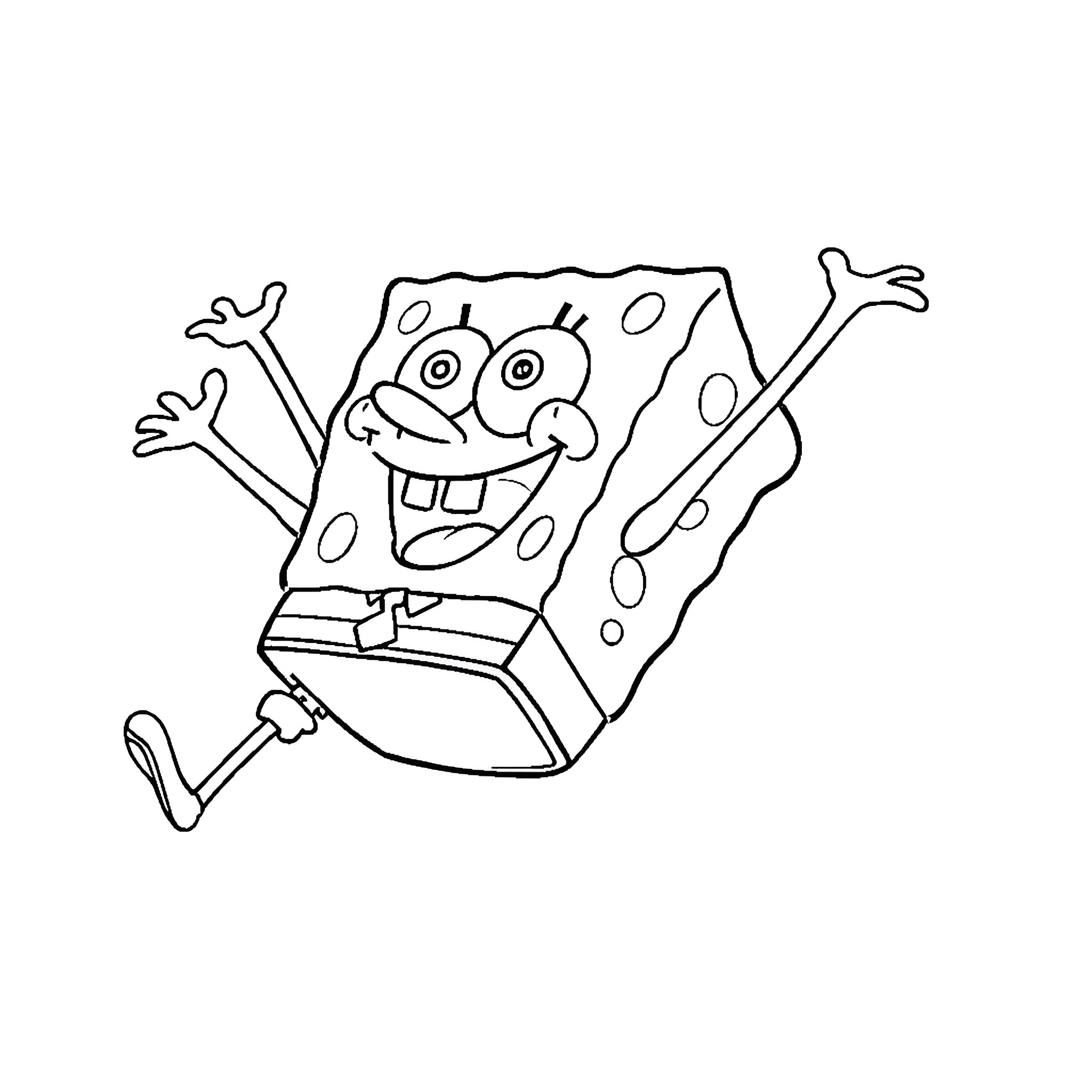 Spongebob jumping with excitement Coloring Page (free black-and-white line drawing printable PDF for all, from beginners to advanced learners, including children, teens, adults, and seniors)
