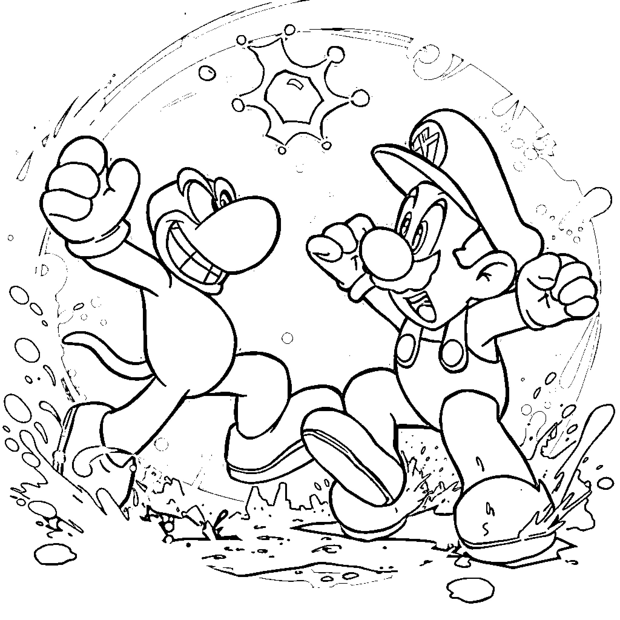 Rayman and friends in a whimsical adventure Coloring Page (free black-and-white line drawing printable PDF for all, from beginners to advanced learners, including children, teens, adults, and seniors)