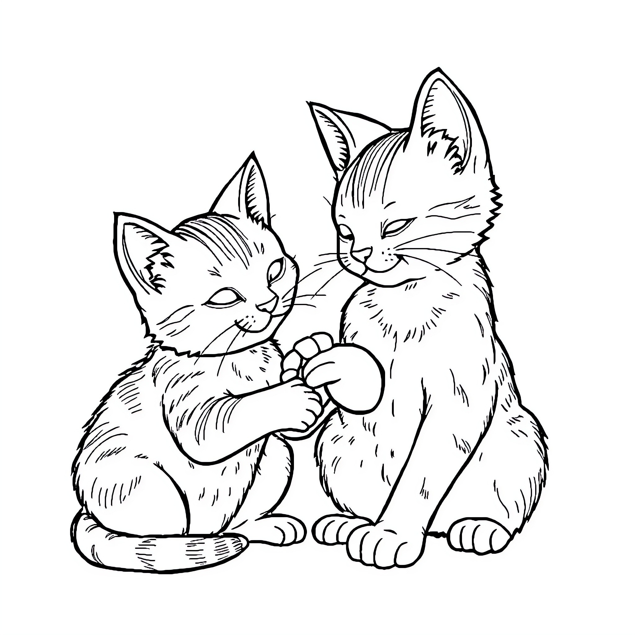 Cat companions curled up together Coloring Page (free black-and-white line drawing printable PDF for all, from beginners to advanced learners, including children, teens, adults, and seniors)