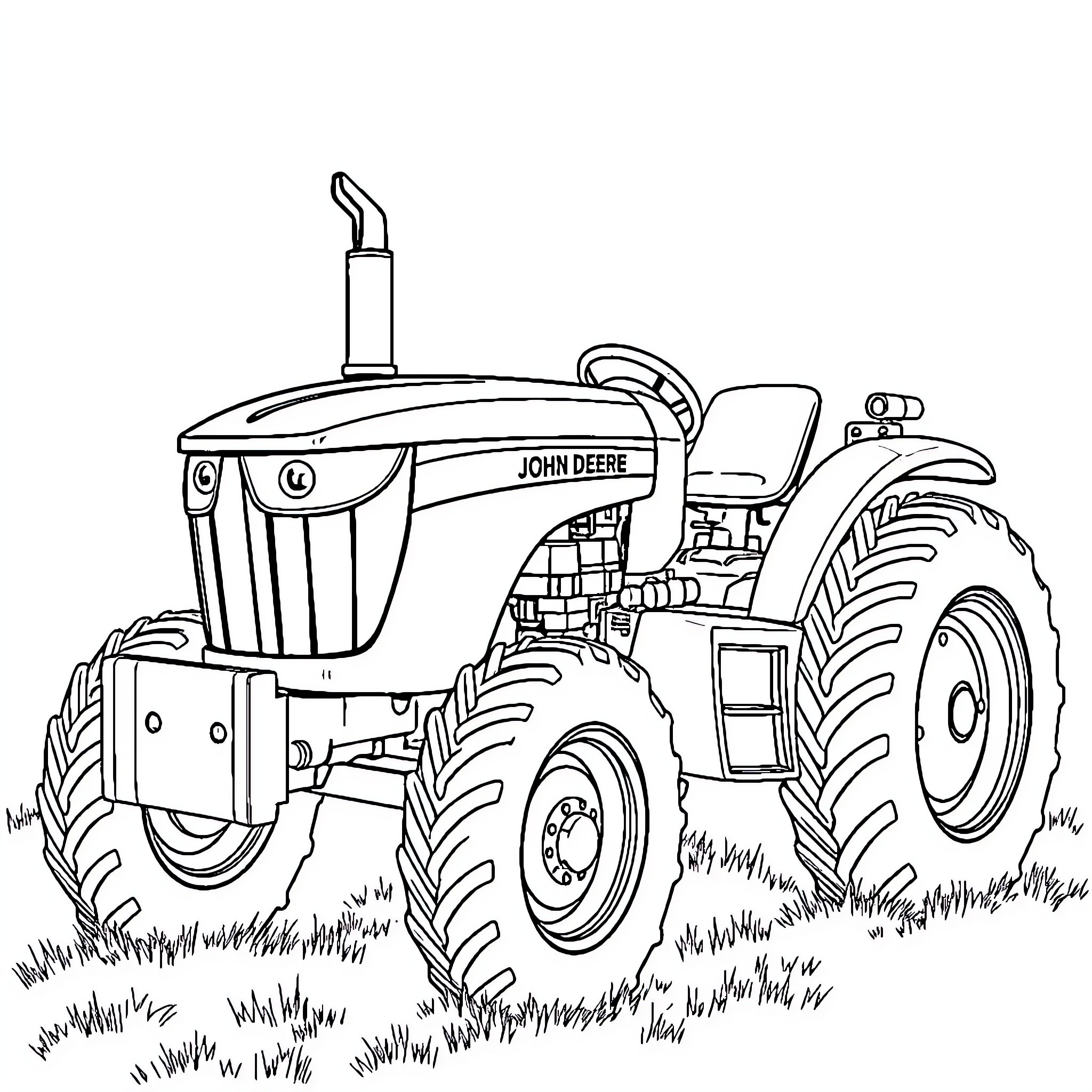 Tractor in the field ready for farm work Coloring Page (free black-and-white line drawing printable PDF for all, from beginners to advanced learners, including children, teens, adults, and seniors)
