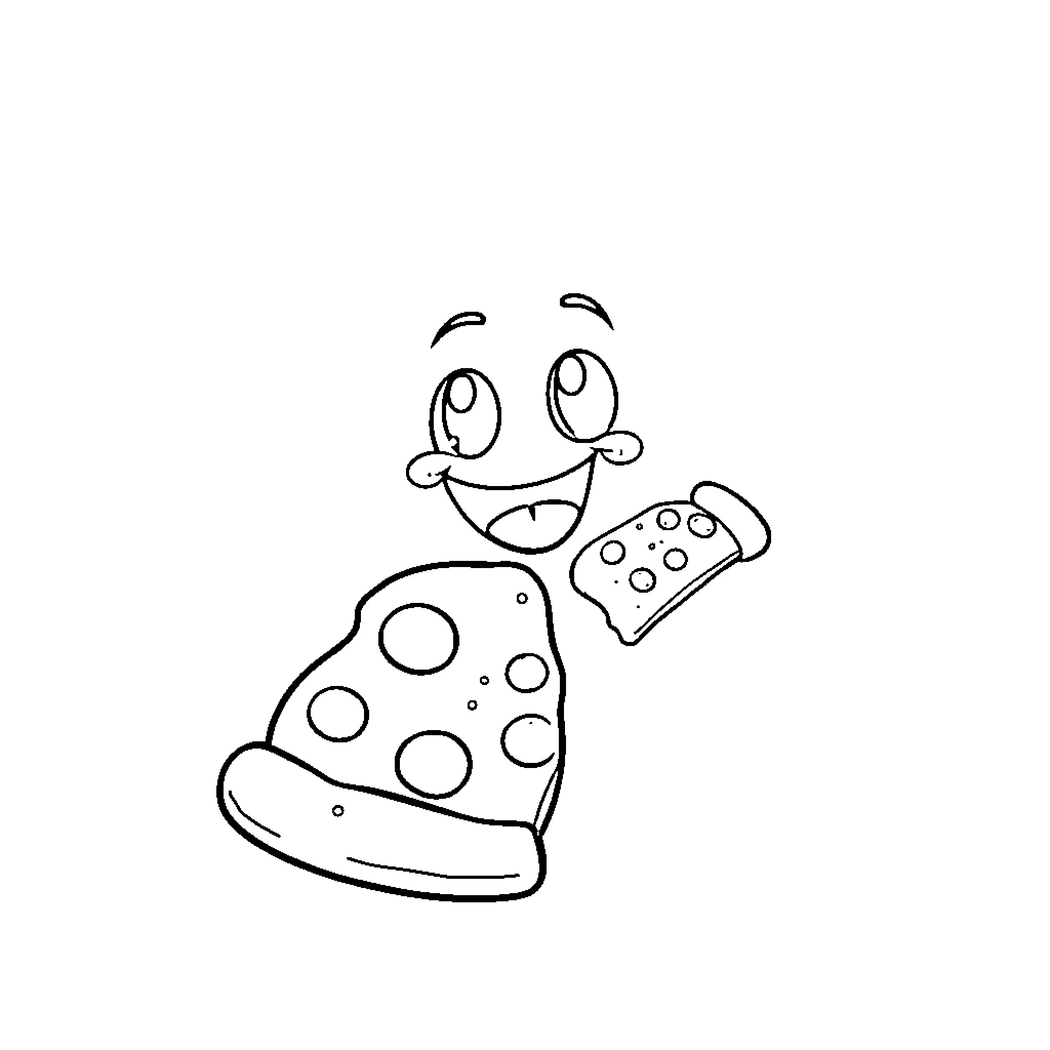 Pizza character playing video game controller Coloring Page (free black-and-white line drawing printable PDF for all, from beginners to advanced learners, including children, teens, adults, and seniors)