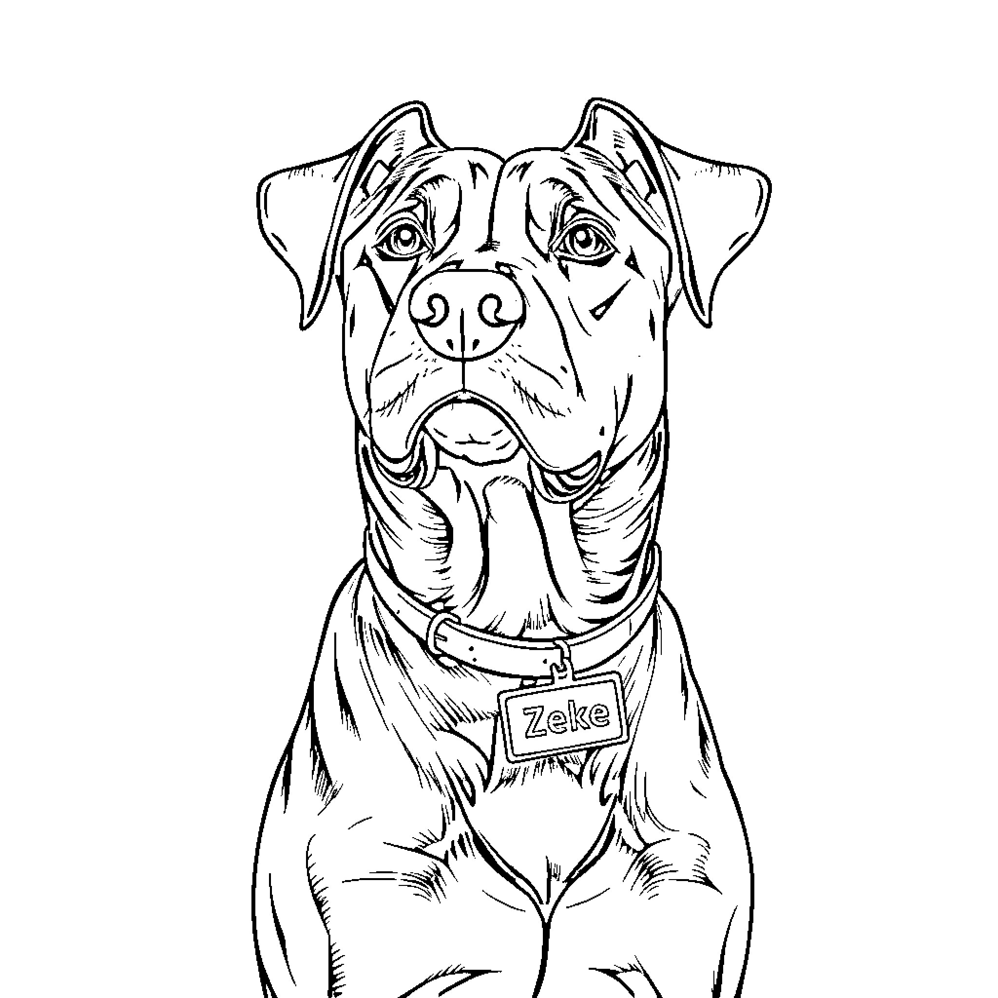 Dog Wearing Collar Staring Intently at the Camera Coloring Page (free black-and-white line drawing printable PDF for all, from beginners to advanced learners, including children, teens, adults, and seniors)