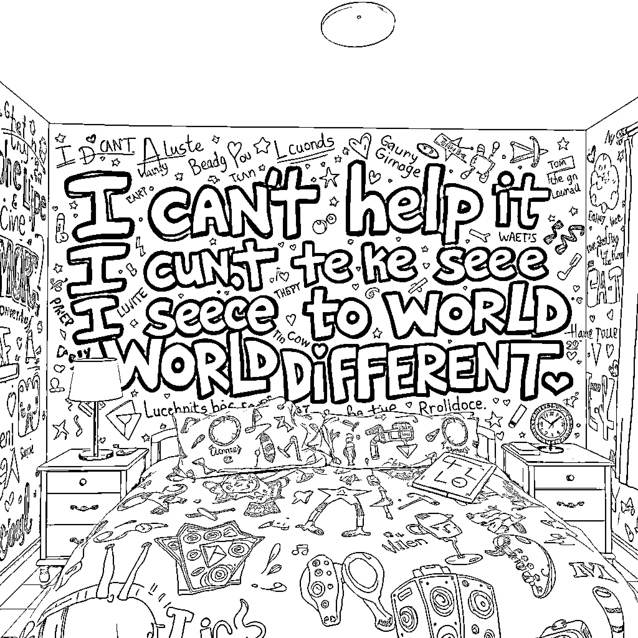 Lyric of Meaningful Expression and World Understanding Coloring Page (free black-and-white line drawing printable PDF for all, from beginners to advanced learners, including children, teens, adults, and seniors)