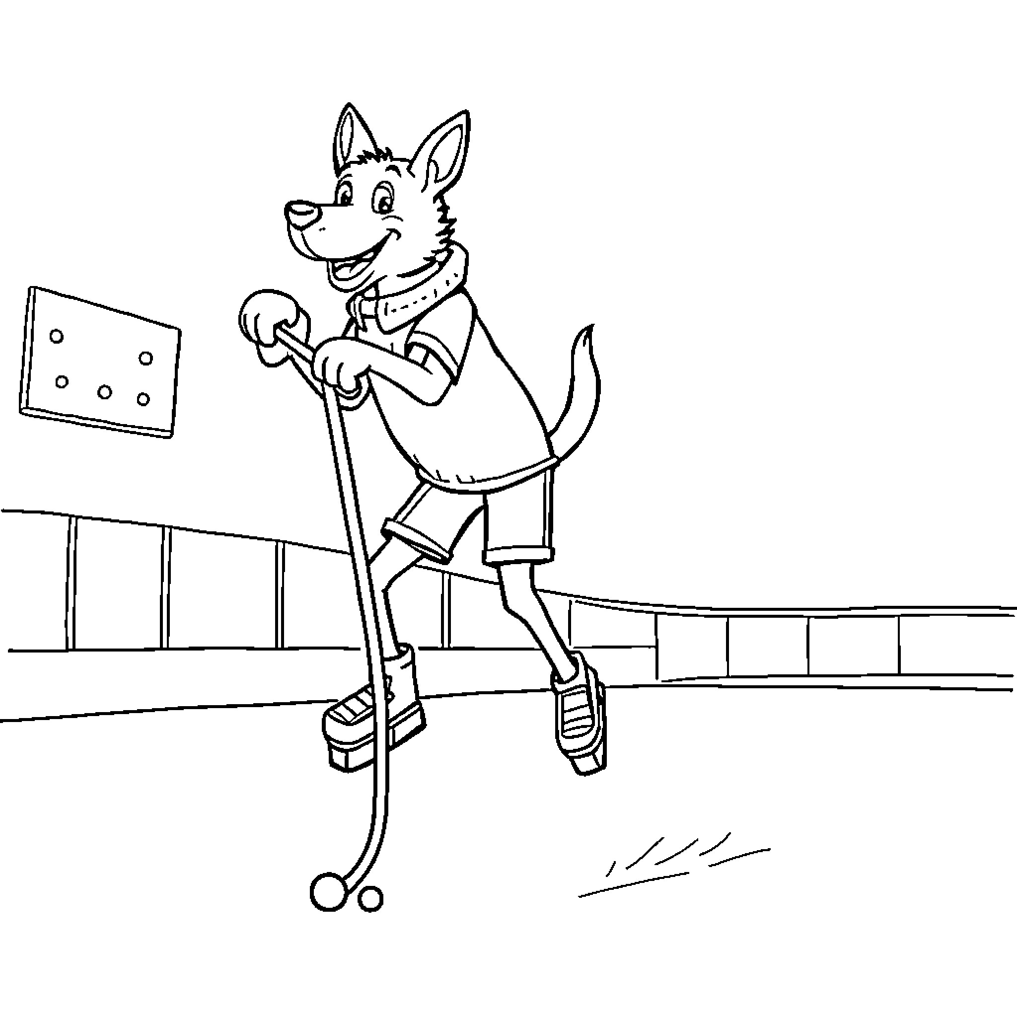 Dog Playing Golf on the Course Coloring Page (free black-and-white line drawing printable PDF for all, from beginners to advanced learners, including children, teens, adults, and seniors)