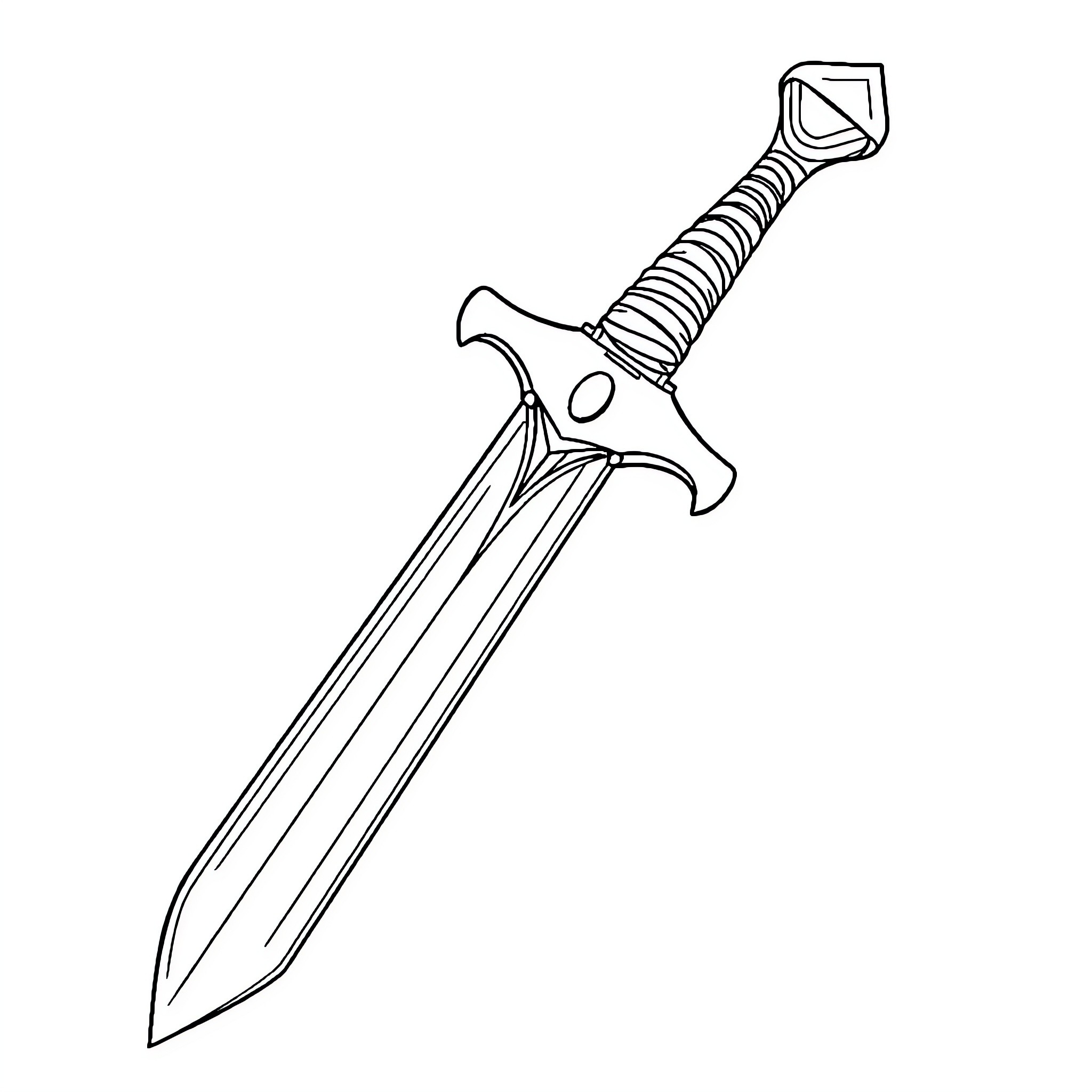 Sword with detailed hilt and blade Coloring Page (free black-and-white line drawing printable PDF for all, from beginners to advanced learners, including children, teens, adults, and seniors)