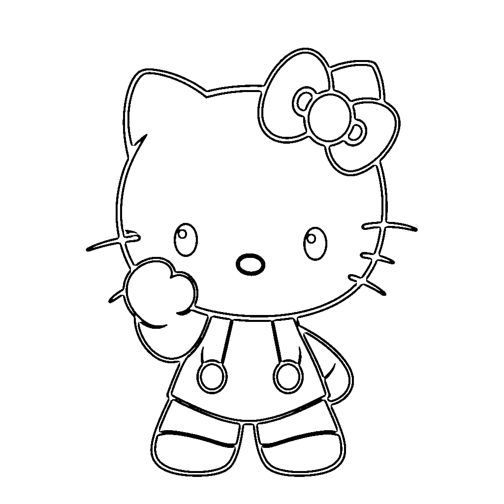 Hello Kitty in a Friendly Pose Coloring Page (free black-and-white line drawing printable PDF for all, from beginners to advanced learners, including children, teens, adults, and seniors)