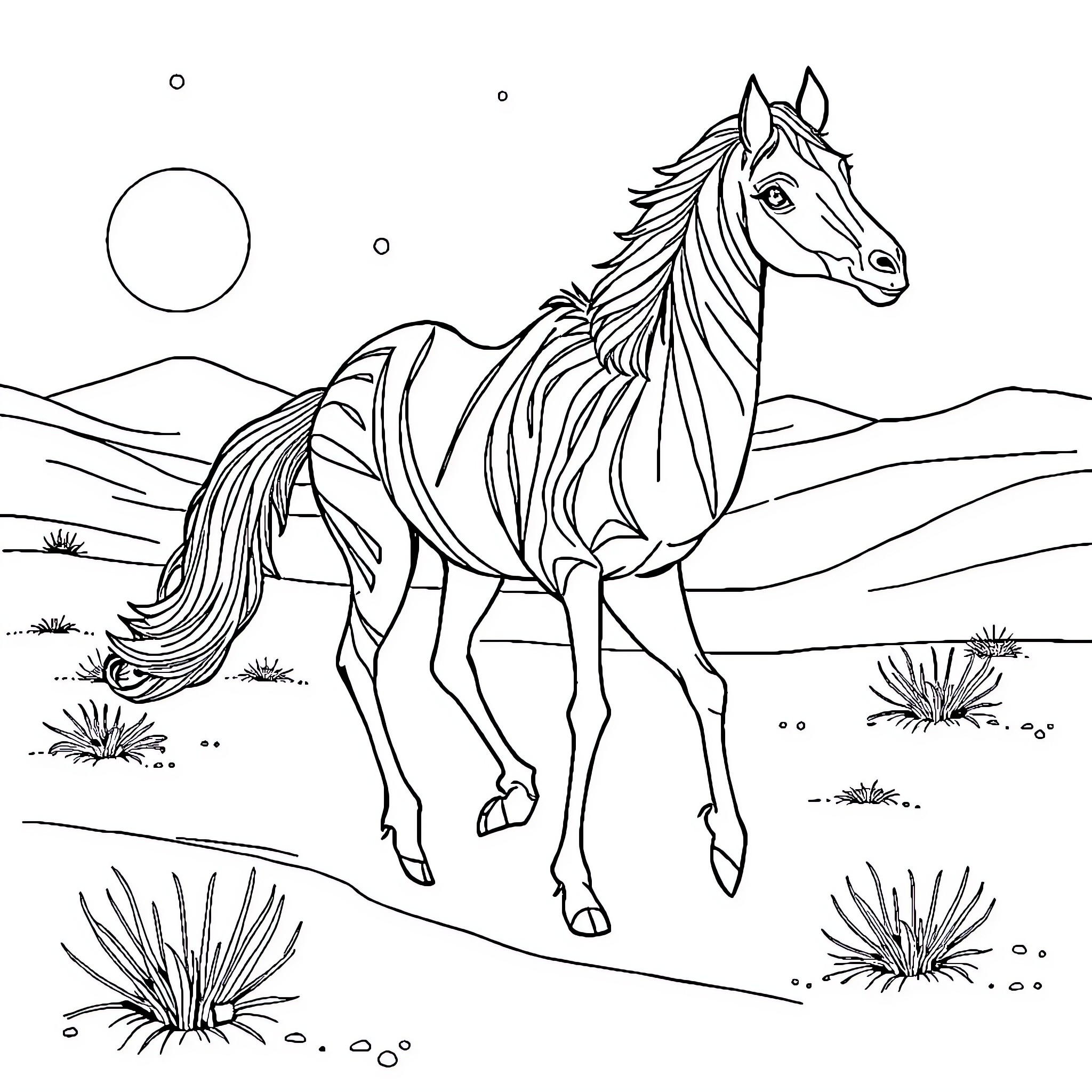 Dessert in the wild landscape Coloring Page (free black-and-white line drawing printable PDF for all, from beginners to advanced learners, including children, teens, adults, and seniors)