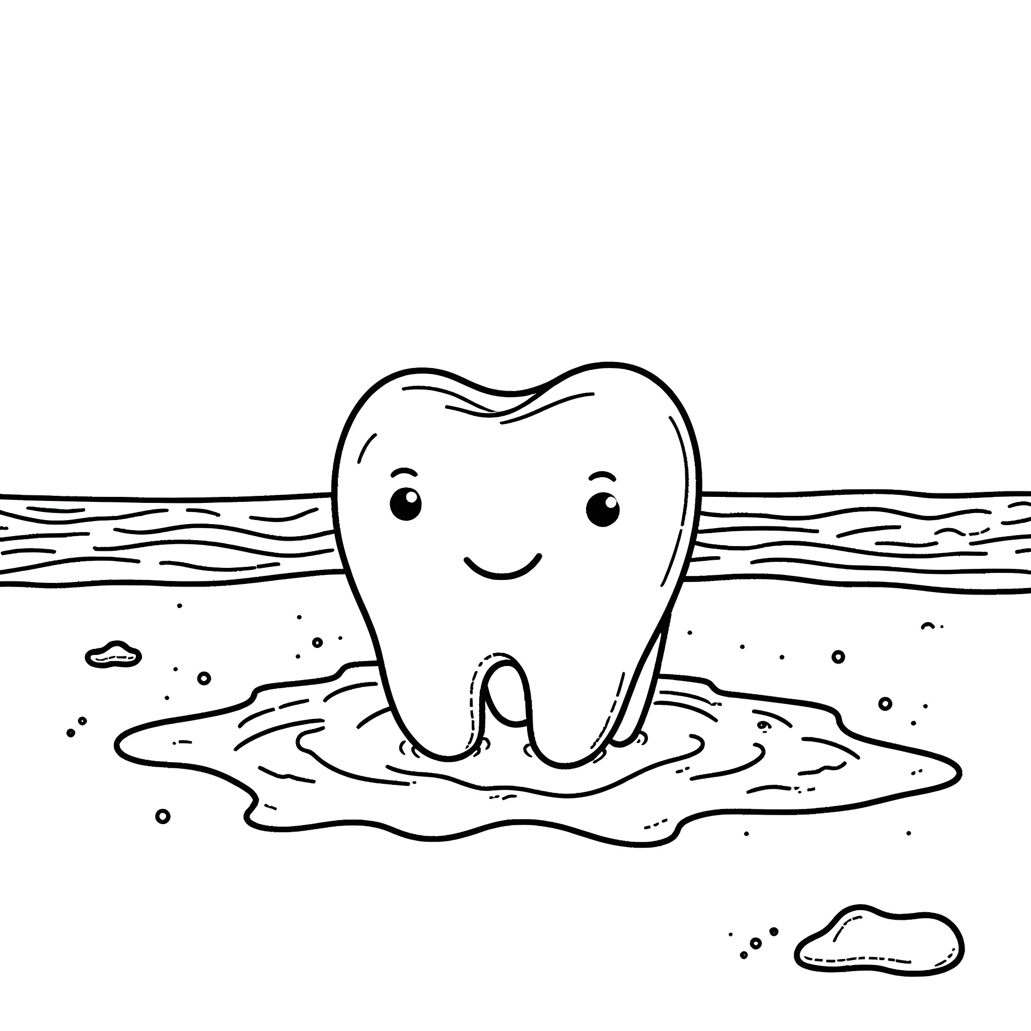 Tooth enjoying a sunny day by the ocean Coloring Page (free black-and-white line drawing printable PDF for all, from beginners to advanced learners, including children, teens, adults, and seniors)