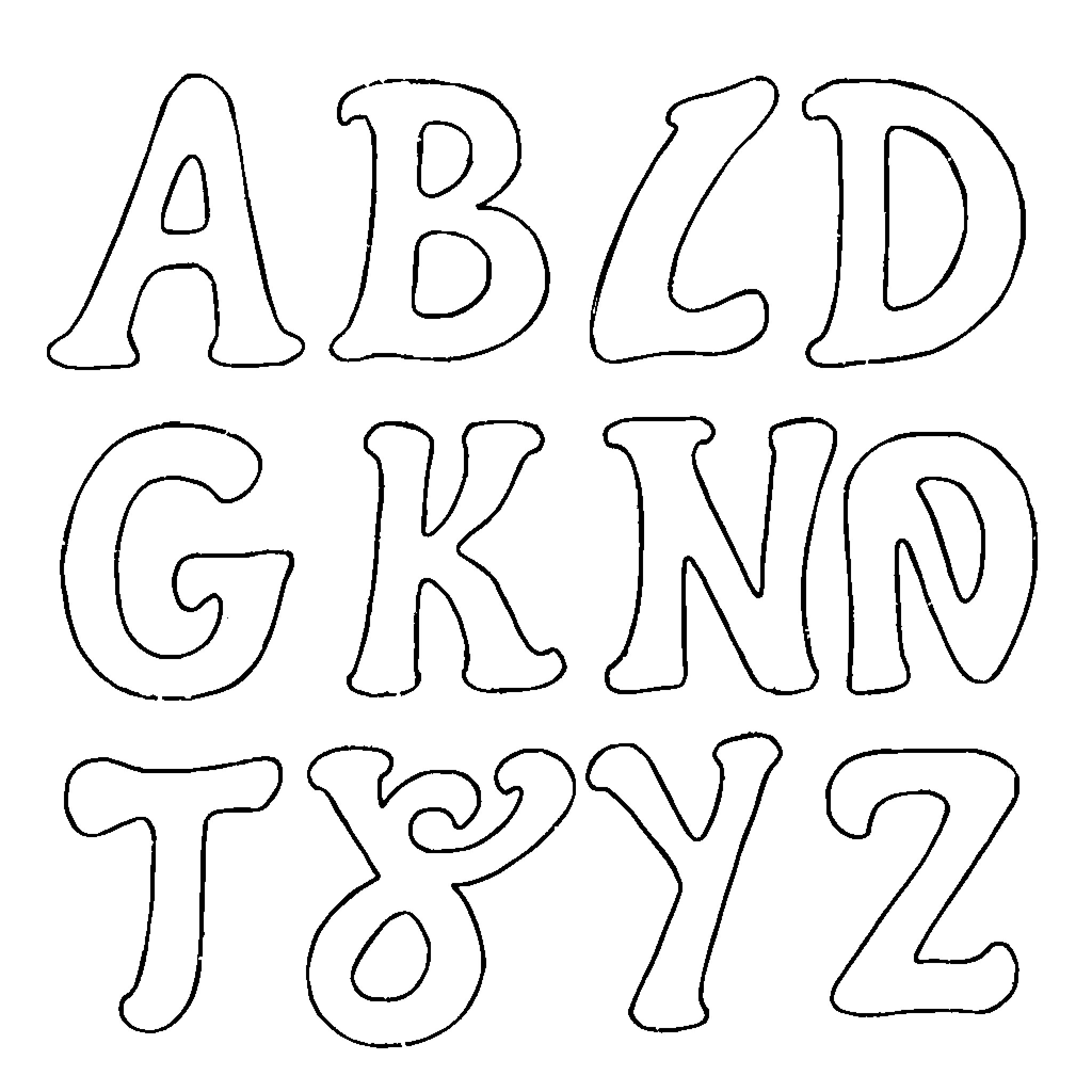 Alphabet letters with playful handwritten style Coloring Page (free black-and-white line drawing printable PDF for all, from beginners to advanced learners, including children, teens, adults, and seniors)