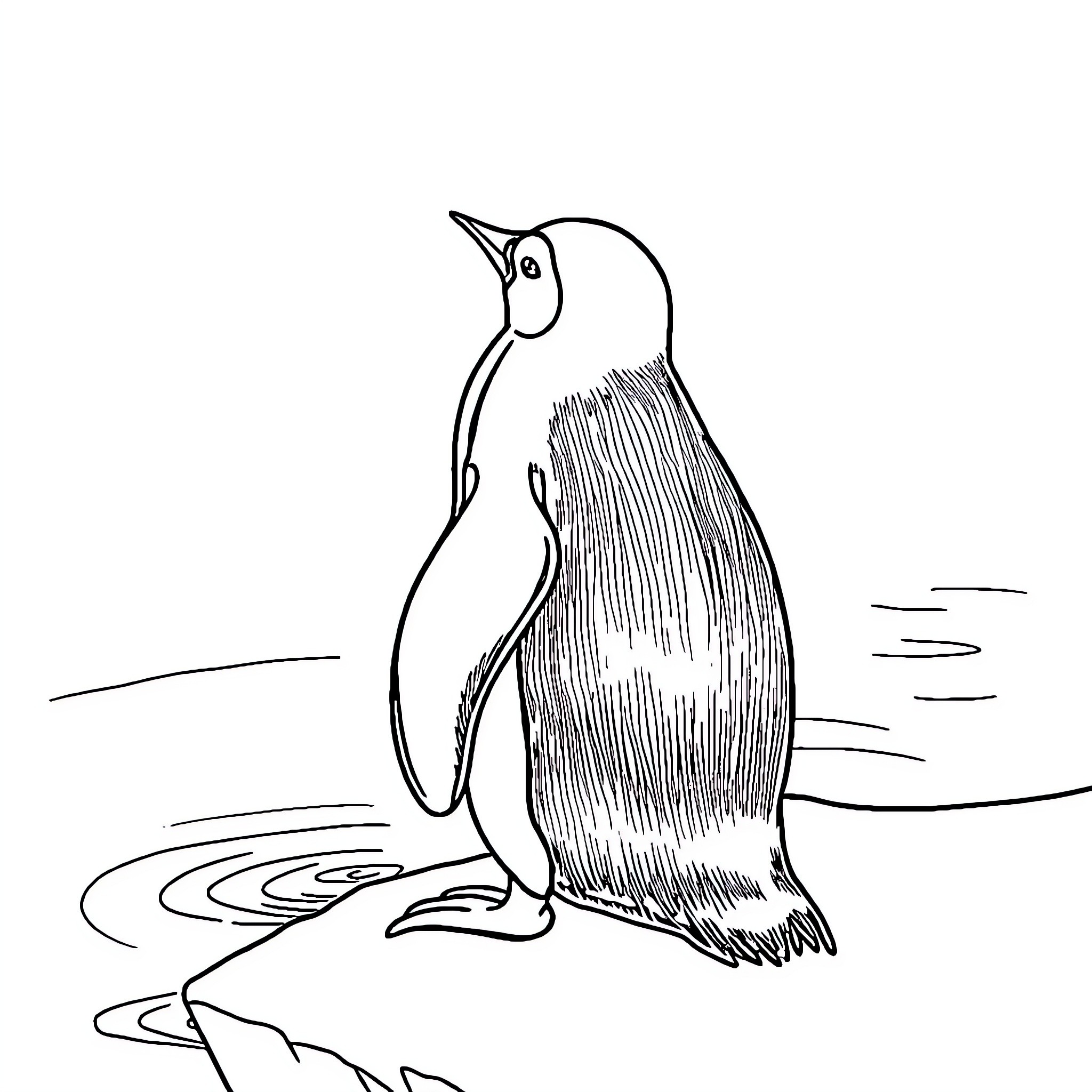Penguin standing on ice in the wild Coloring Page (free black-and-white line drawing printable PDF for all, from beginners to advanced learners, including children, teens, adults, and seniors)