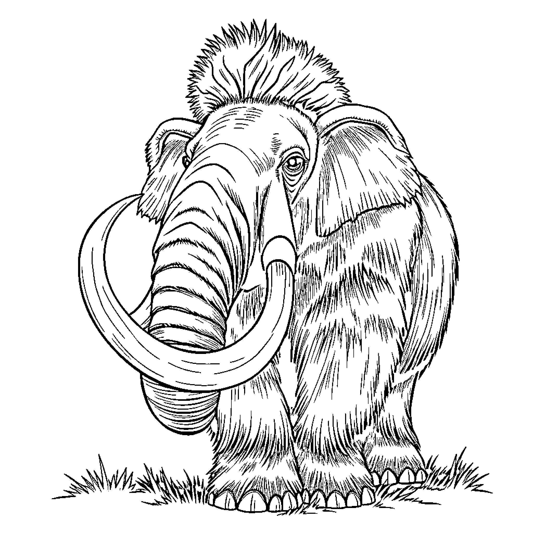 Oliphount prehistoric woolly mammoth in detailed sketch Coloring Page (free black-and-white line drawing printable PDF for all, from beginners to advanced learners, including children, teens, adults, and seniors)