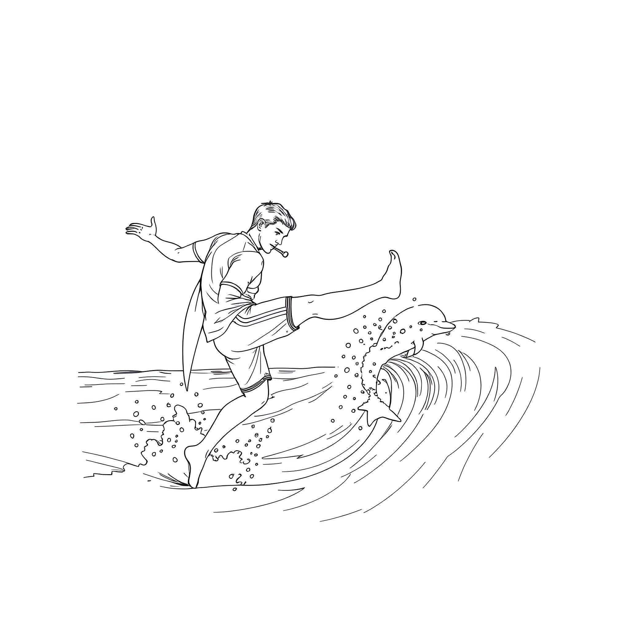 Josh Allen surfing on a wave Coloring Page (free black-and-white line drawing printable PDF for all, from beginners to advanced learners, including children, teens, adults, and seniors)