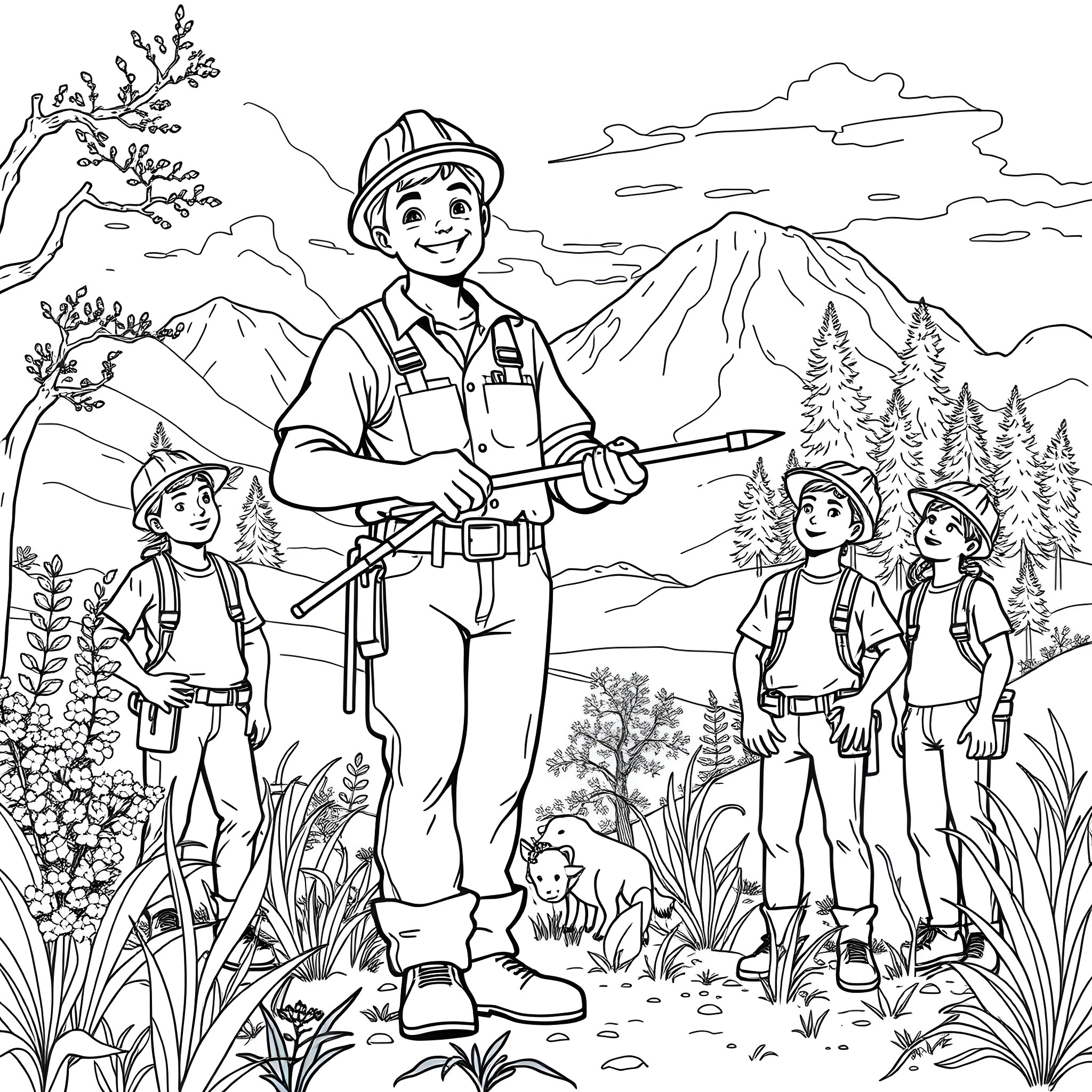 Dowsing for Exploration and Adventure Coloring Page (free black-and-white line drawing printable PDF for all, from beginners to advanced learners, including children, teens, adults, and seniors)