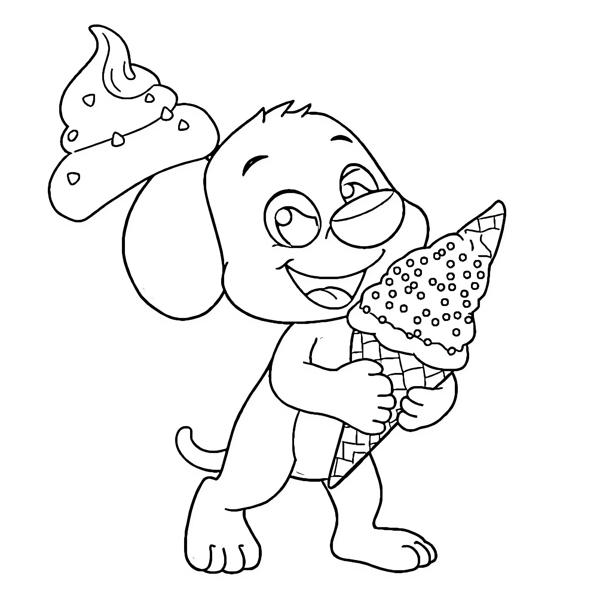 Bluey Enjoying an Ice Cream Treat Coloring Page (free black-and-white line drawing printable PDF for all, from beginners to advanced learners, including children, teens, adults, and seniors)
