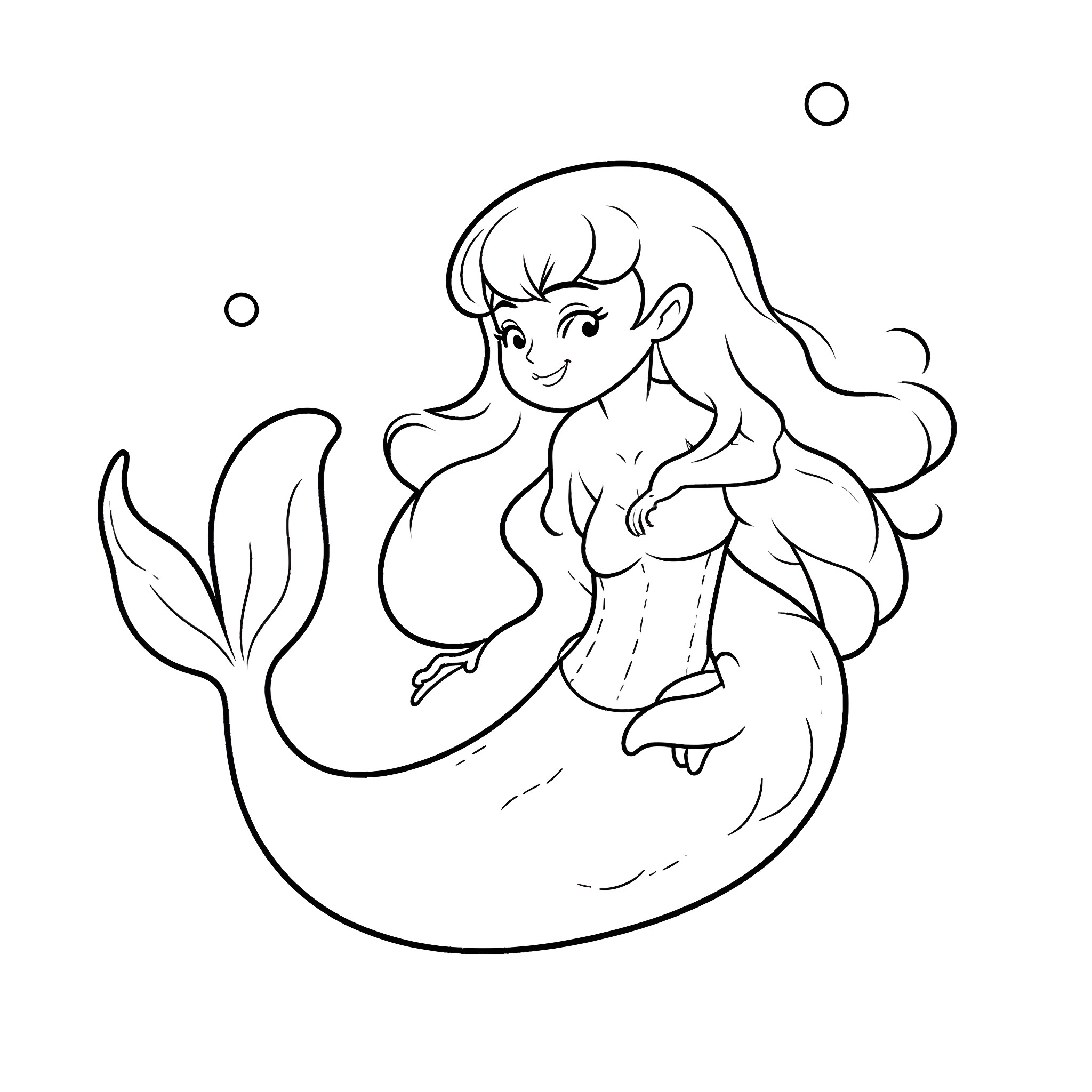 Siren Head - Mermaid swimming in the ocean Coloring Page (free black-and-white line drawing printable PDF for all, from beginners to advanced learners, including children, teens, adults, and seniors)