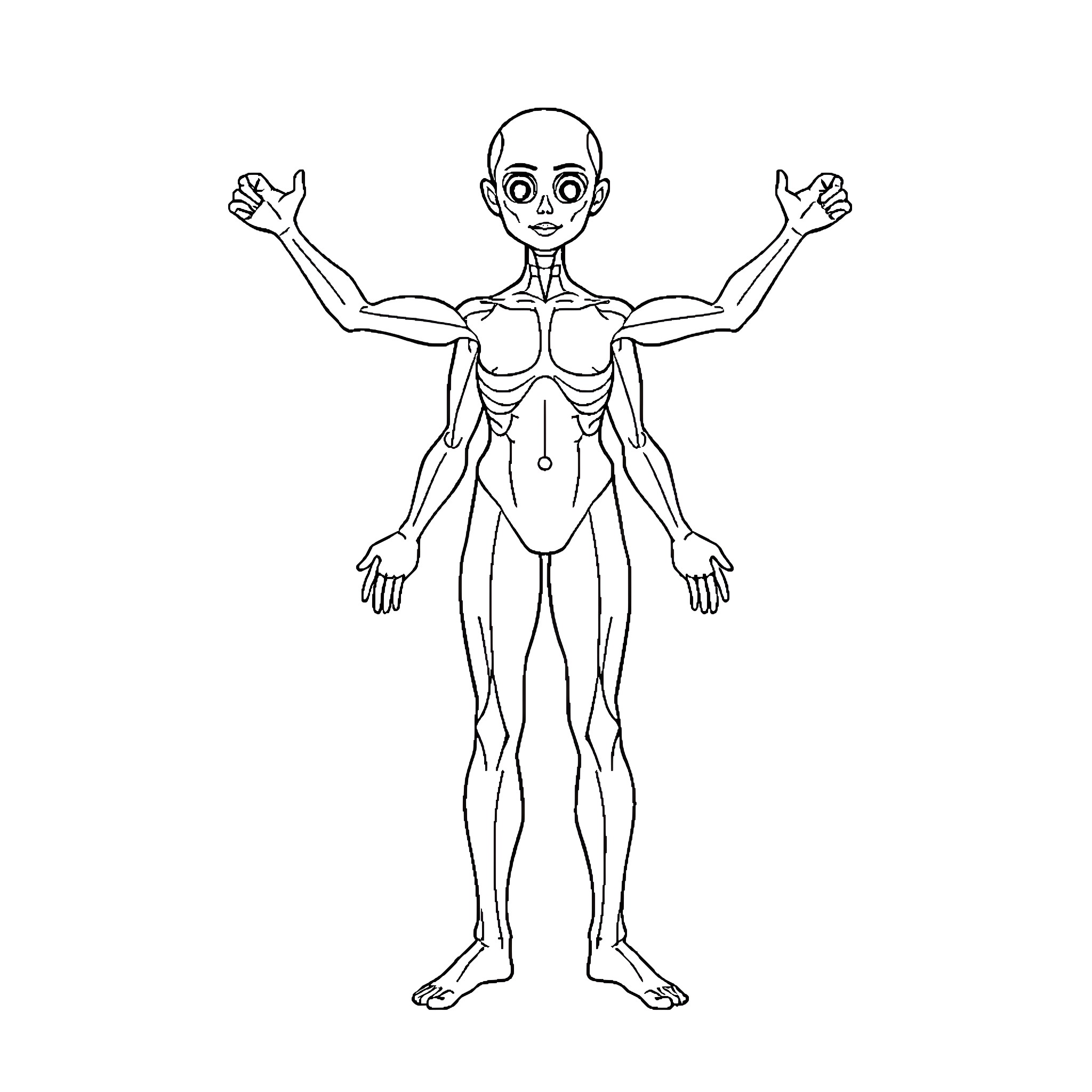 Body Anatomy Diagram of Human Figure Coloring Page (free black-and-white line drawing printable PDF for all, from beginners to advanced learners, including children, teens, adults, and seniors)