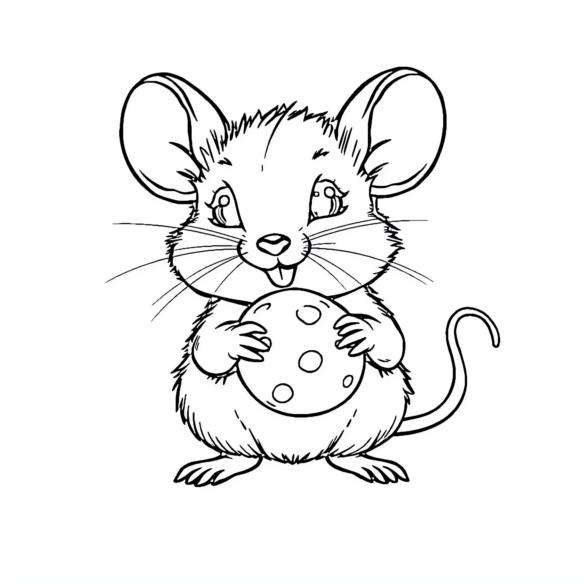 Mouse playing with a cookie Coloring Page (free black-and-white line drawing printable PDF for all, from beginners to advanced learners, including children, teens, adults, and seniors)