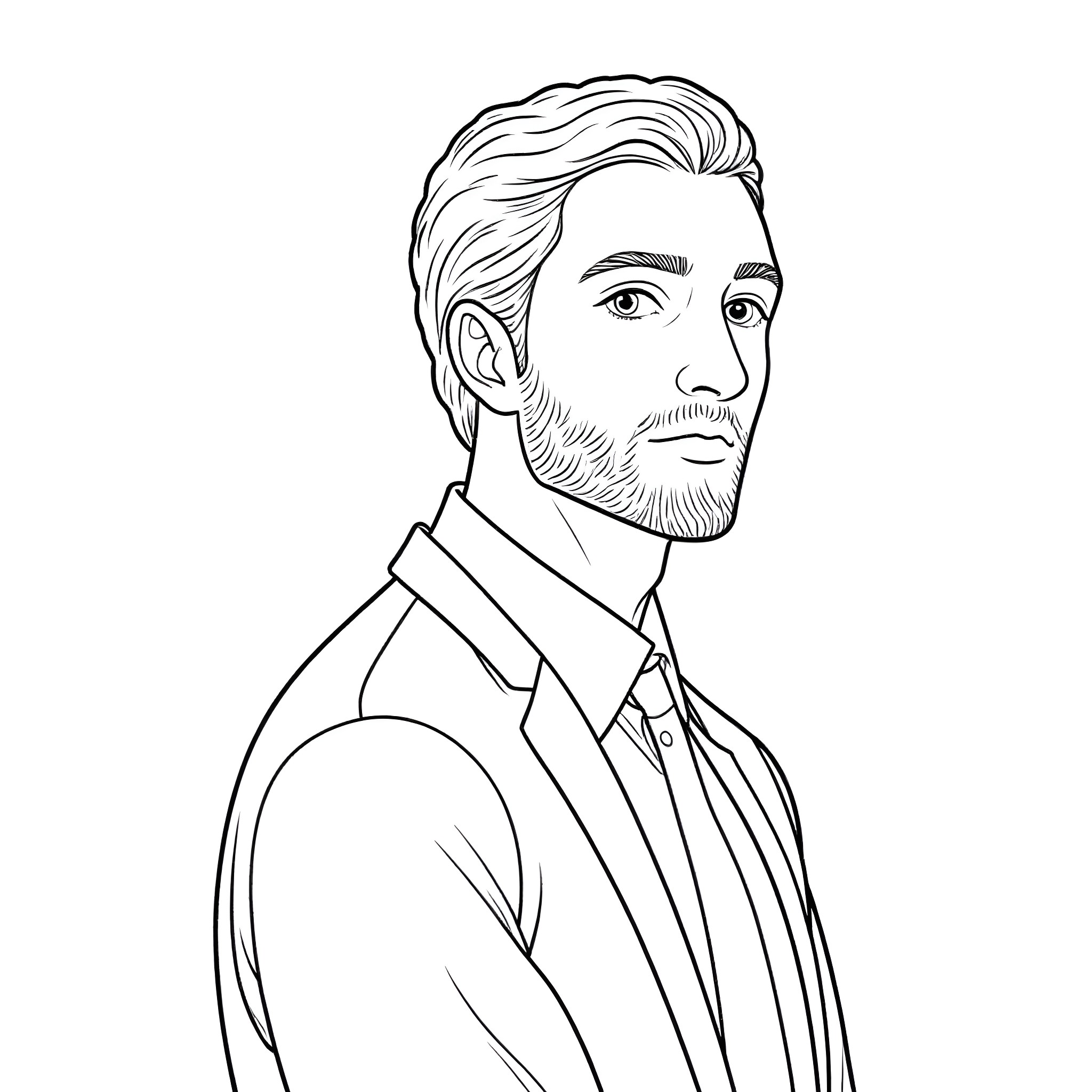 Suson's Man in Formal Attire Coloring Page (free black-and-white line drawing printable PDF for all, from beginners to advanced learners, including children, teens, adults, and seniors)