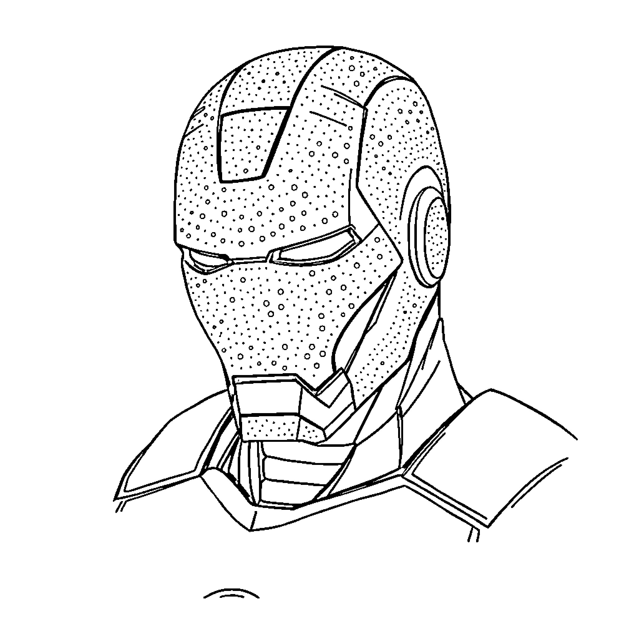 Iron Man in Thought-Provoking Pose Coloring Page (free black-and-white line drawing printable PDF for all, from beginners to advanced learners, including children, teens, adults, and seniors)