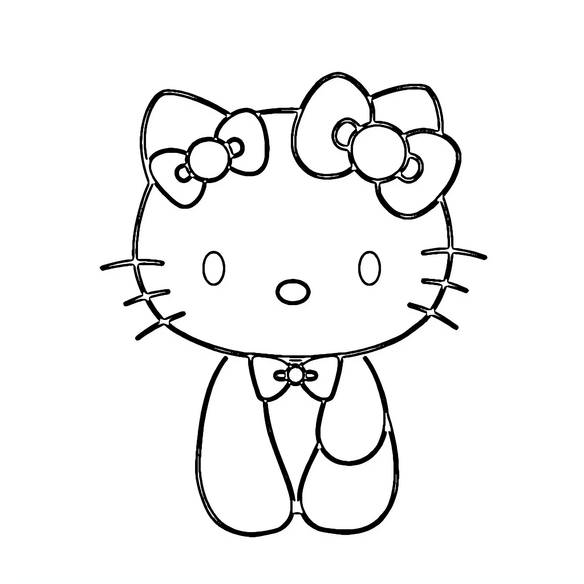 Hello Kitty in a simple, outline drawing Coloring Page (free black-and-white line drawing printable PDF for all, from beginners to advanced learners, including children, teens, adults, and seniors)