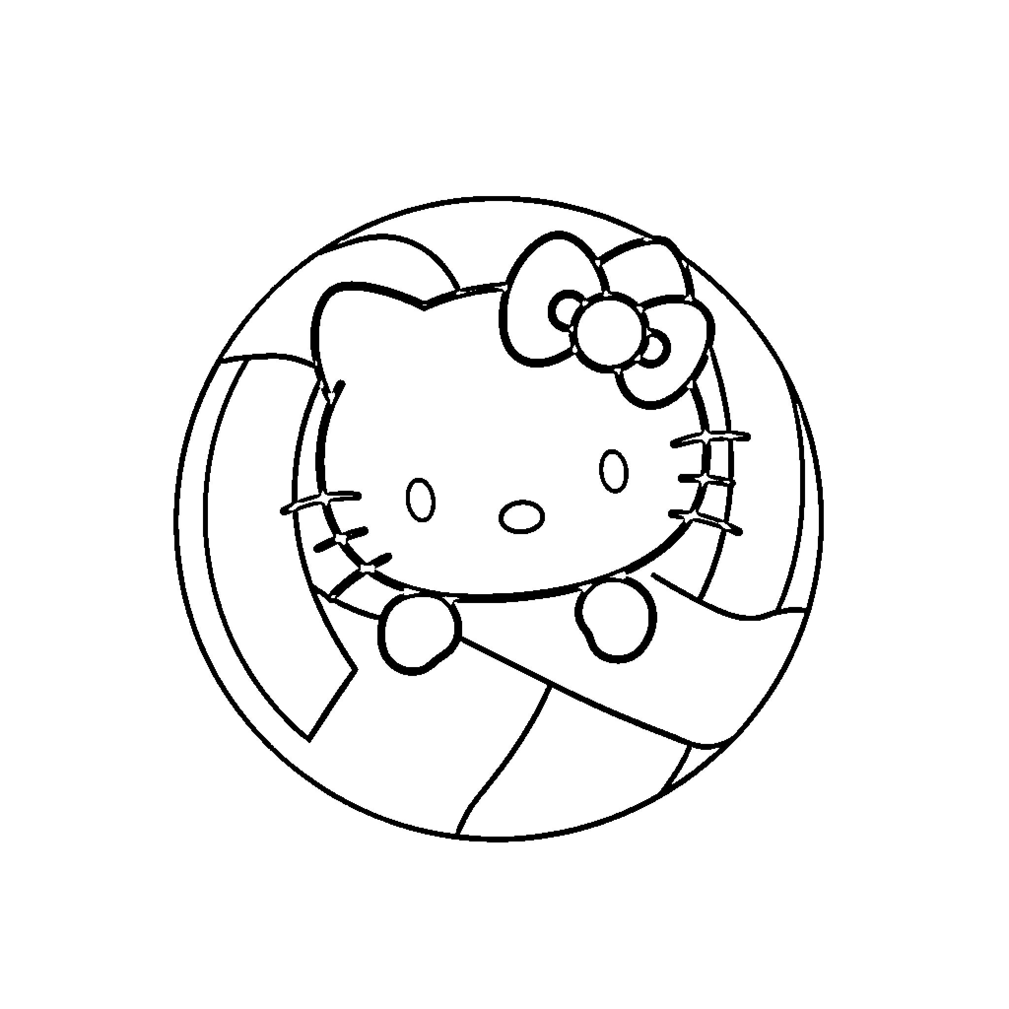 Hello Kitty in a Stained Glass Motif Coloring Page (free black-and-white line drawing printable PDF for all, from beginners to advanced learners, including children, teens, adults, and seniors)