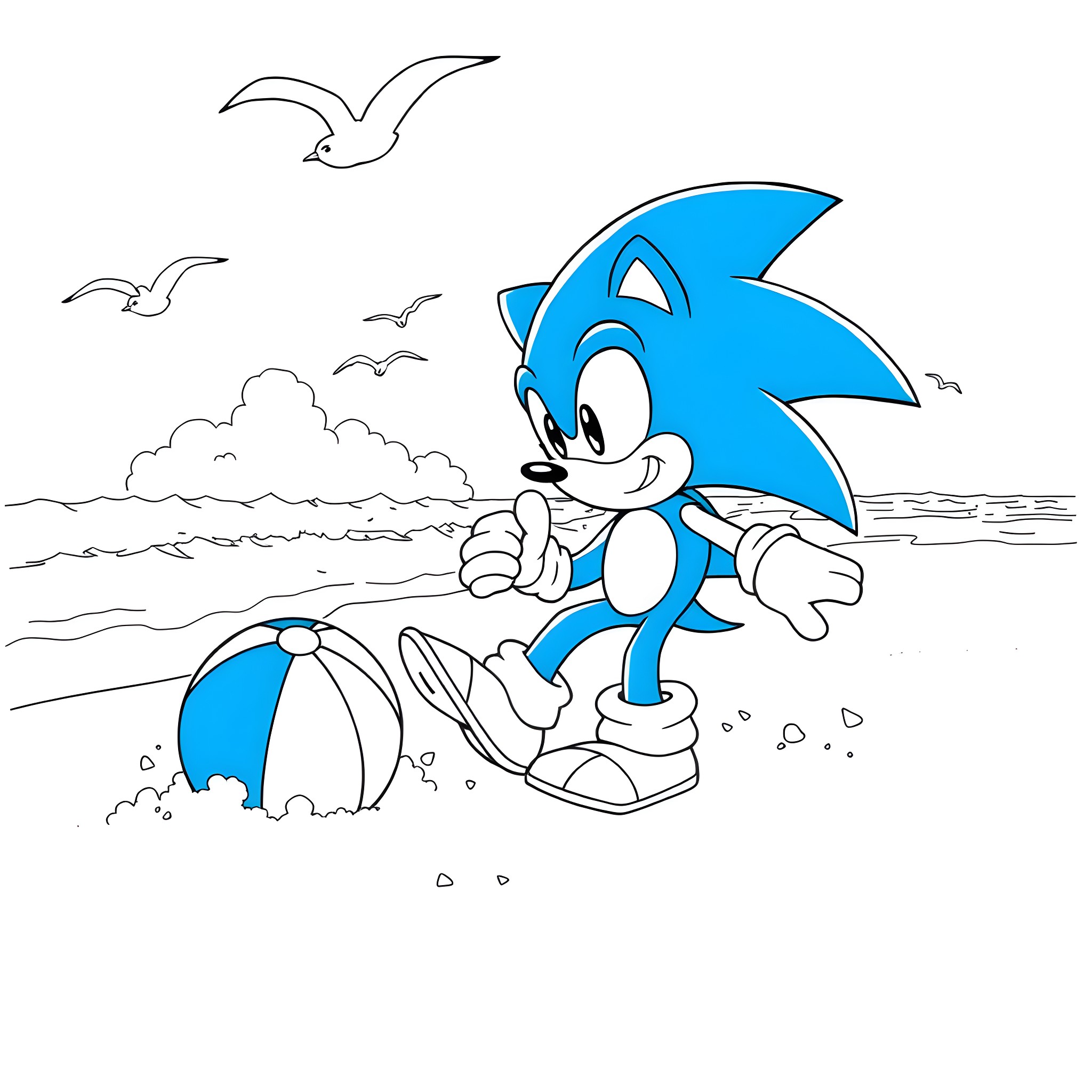 Bluey's Beach Adventure Coloring Page (free black-and-white line drawing printable PDF for all, from beginners to advanced learners, including children, teens, adults, and seniors)