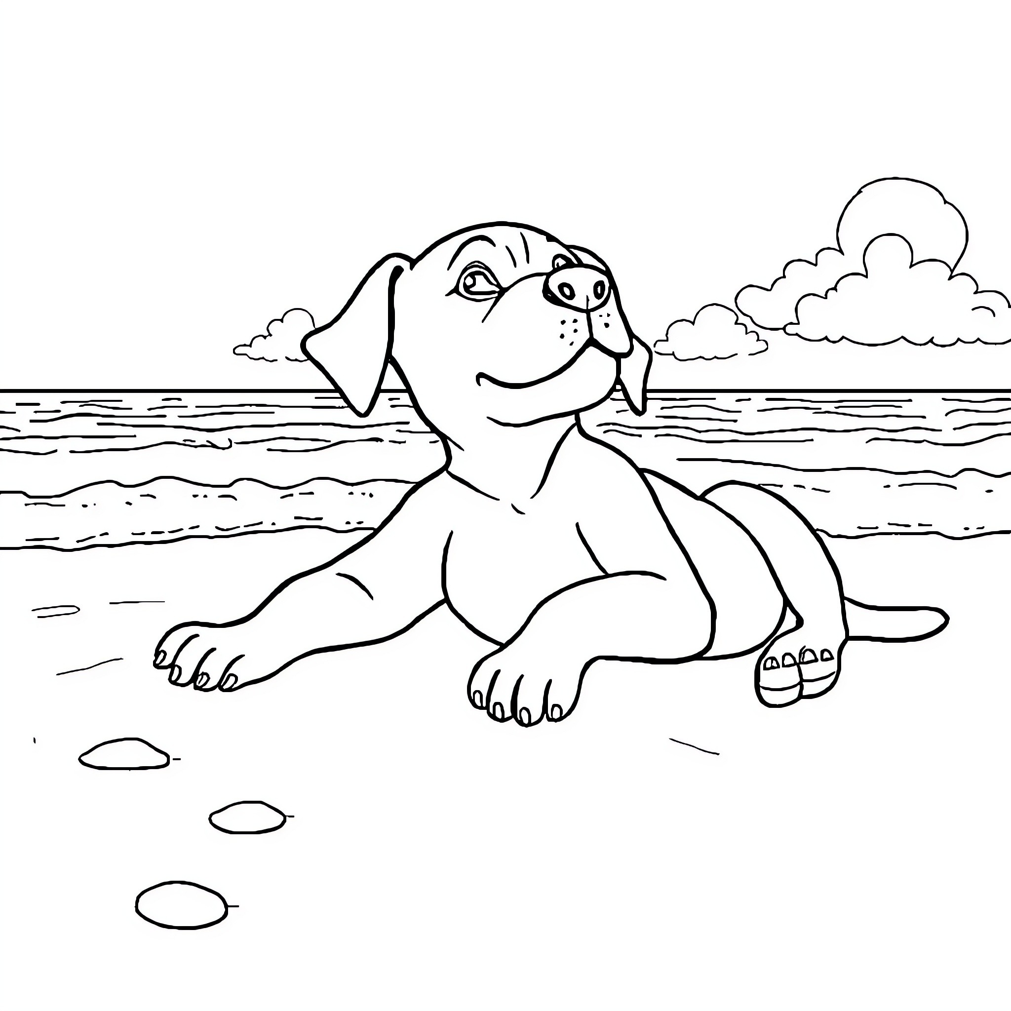 Mbappe Enjoying the Beach Scenery Coloring Page (free black-and-white line drawing printable PDF for all, from beginners to advanced learners, including children, teens, adults, and seniors)