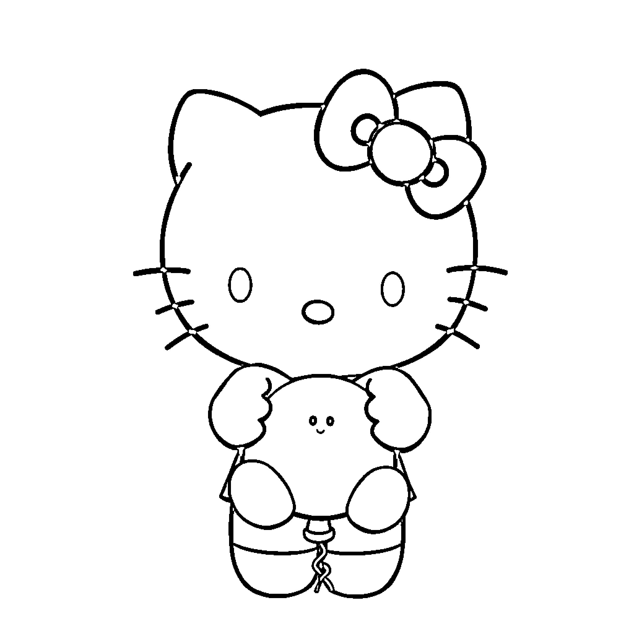 Hello Kitty in a Relaxed Pose Coloring Page (free black-and-white line drawing printable PDF for all, from beginners to advanced learners, including children, teens, adults, and seniors)