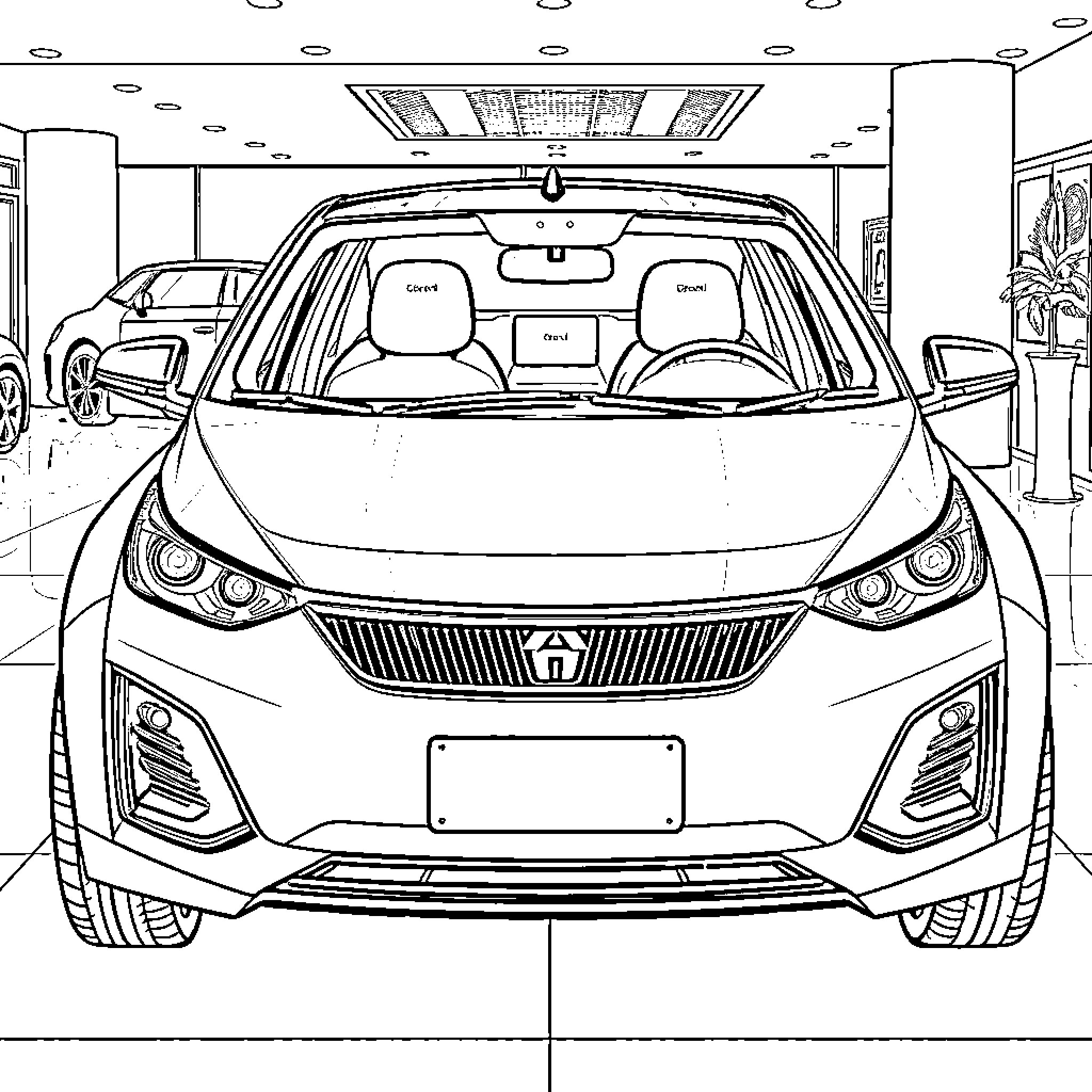 Nio electric vehicle interior design Coloring Page (free black-and-white line drawing printable PDF for all, from beginners to advanced learners, including children, teens, adults, and seniors)