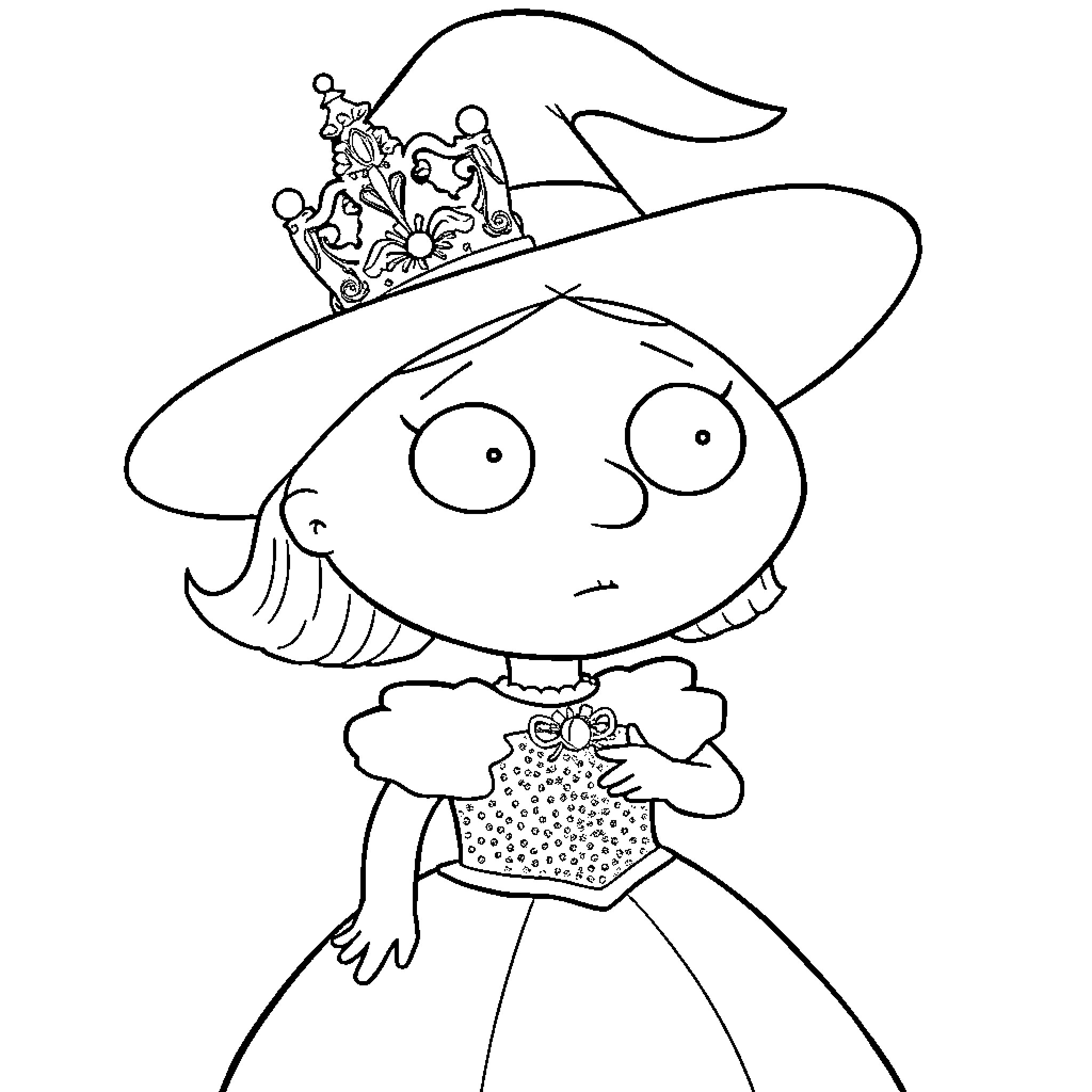 Stewie Griffin as a mischievous princess Coloring Page (free black-and-white line drawing printable PDF for all, from beginners to advanced learners, including children, teens, adults, and seniors)