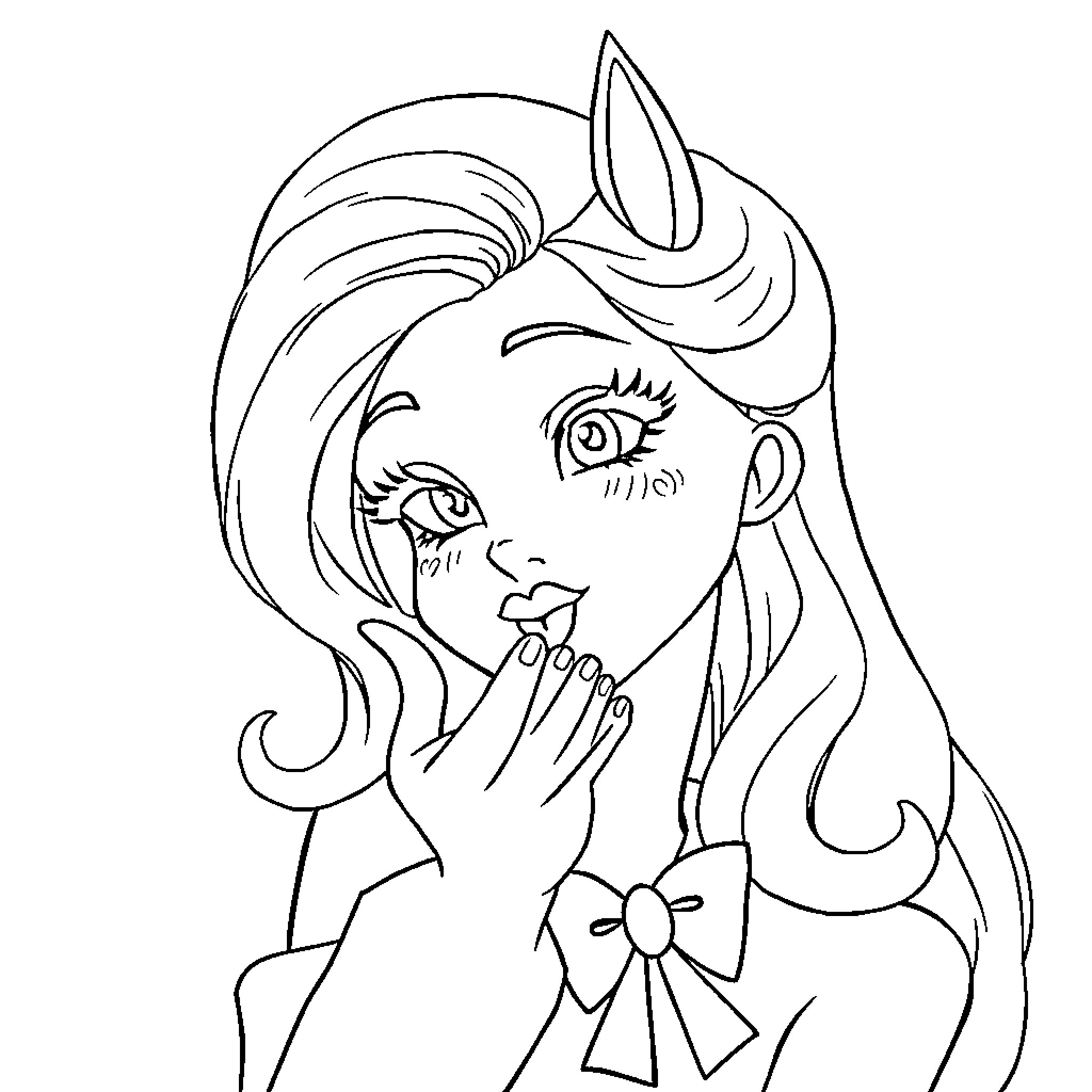 Weiss Schnee's Curious Expression Coloring Page (free black-and-white line drawing printable PDF for all, from beginners to advanced learners, including children, teens, adults, and seniors)