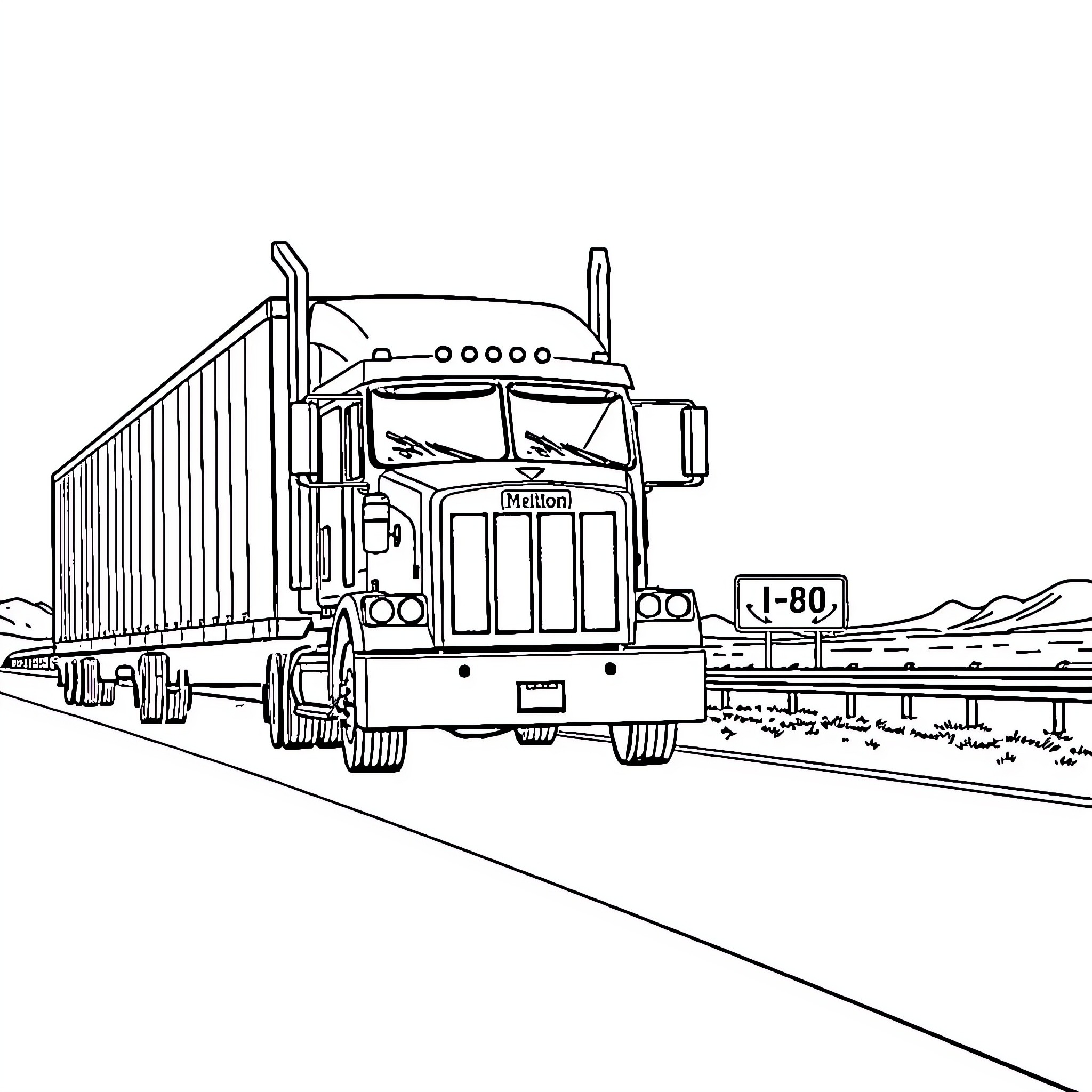 Truck transporting cargo on the highway Coloring Page (free black-and-white line drawing printable PDF for all, from beginners to advanced learners, including children, teens, adults, and seniors)