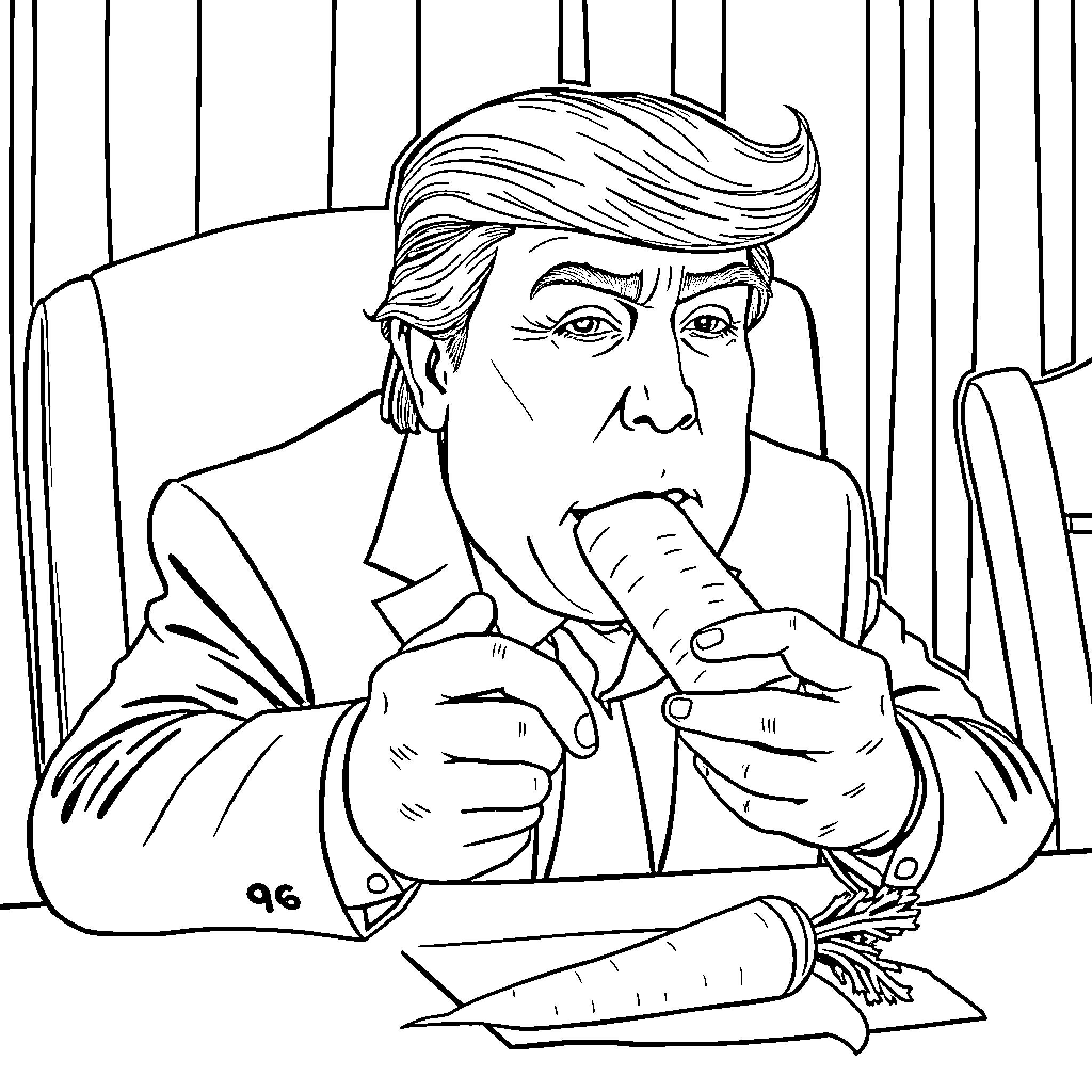 Donald Trump pondering with a serious expression Coloring Page (free black-and-white line drawing printable PDF for all, from beginners to advanced learners, including children, teens, adults, and seniors)