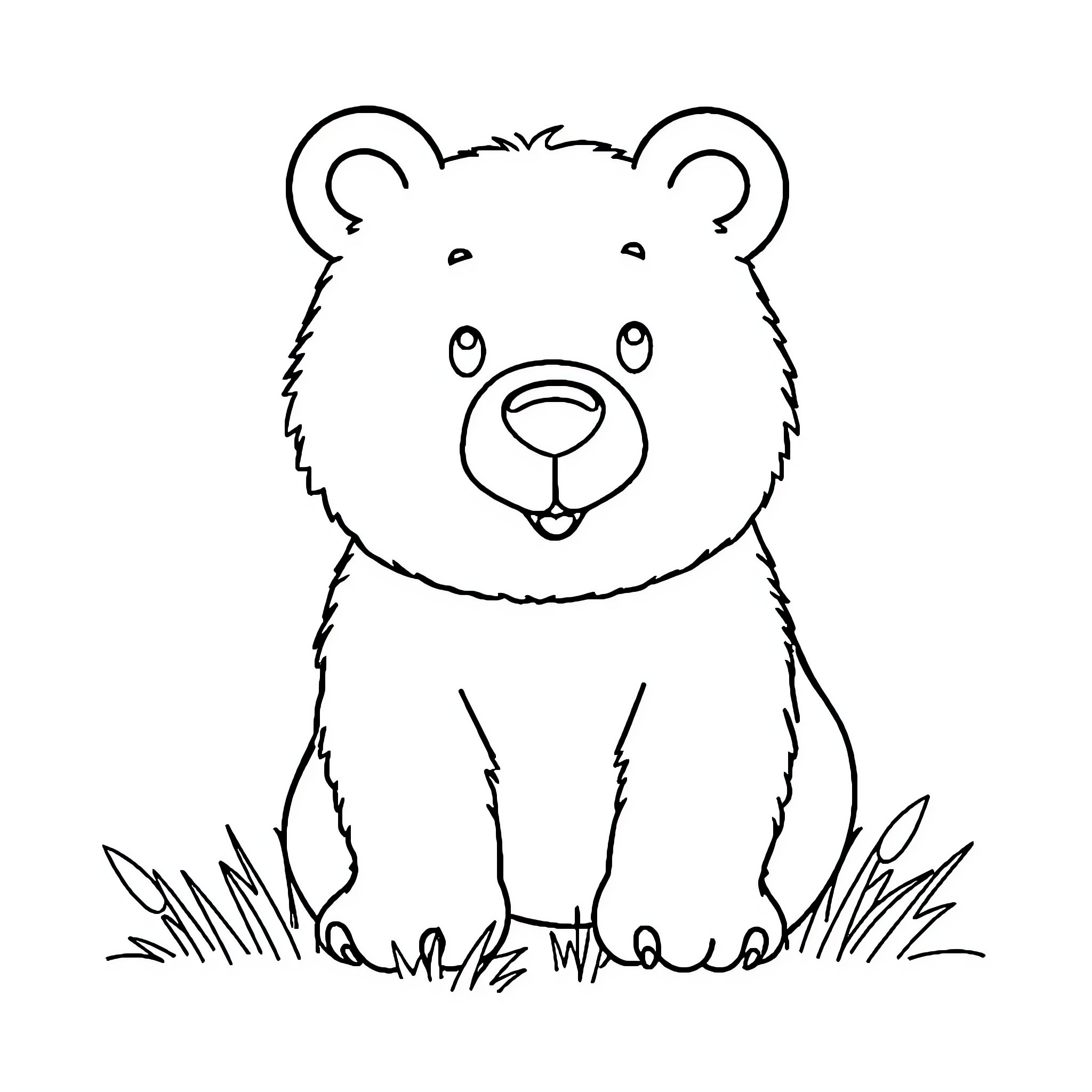 Bear sitting in the grass Coloring Page (free black-and-white line drawing printable PDF for all, from beginners to advanced learners, including children, teens, adults, and seniors)