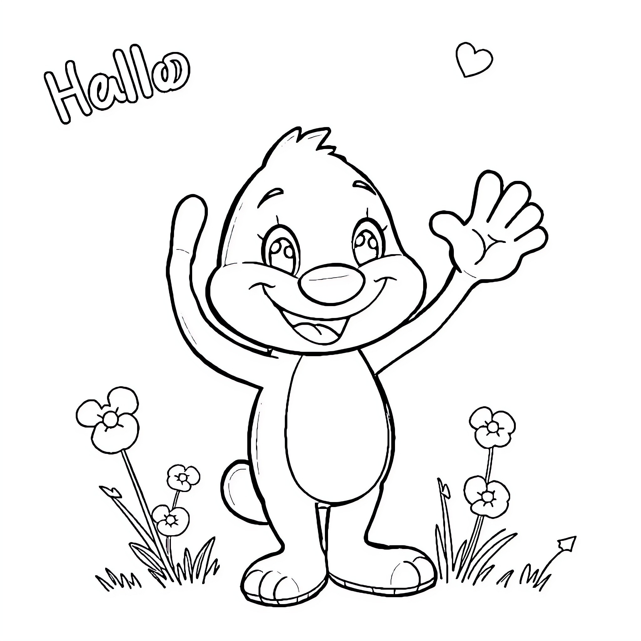 Bluey waving happily in a cheerful scene Coloring Page (free black-and-white line drawing printable PDF for all, from beginners to advanced learners, including children, teens, adults, and seniors)