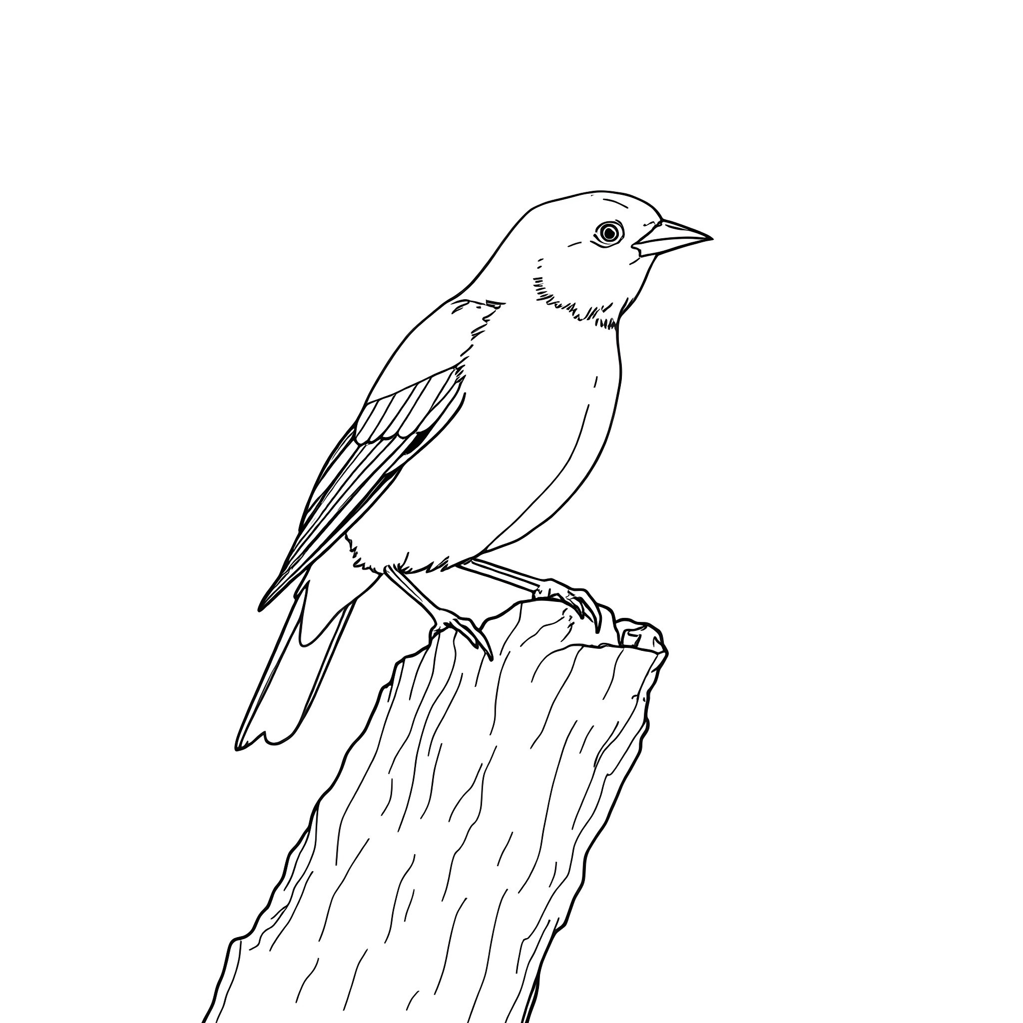 Canary perched on a wooden branch Coloring Page (free black-and-white line drawing printable PDF for all, from beginners to advanced learners, including children, teens, adults, and seniors)