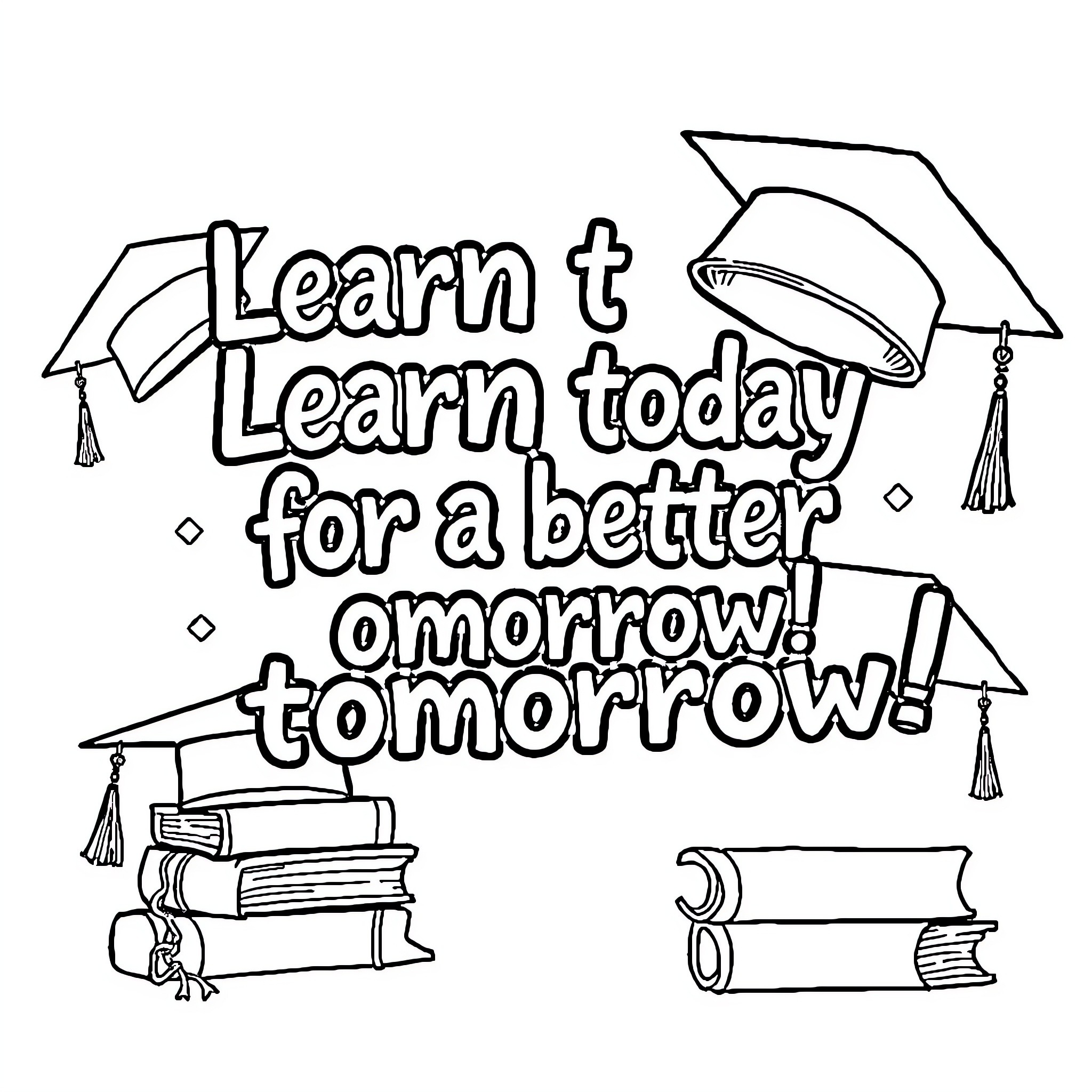 Education: Learn Today for a Better Tomorrow Coloring Page (free black-and-white line drawing printable PDF for all, from beginners to advanced learners, including children, teens, adults, and seniors)