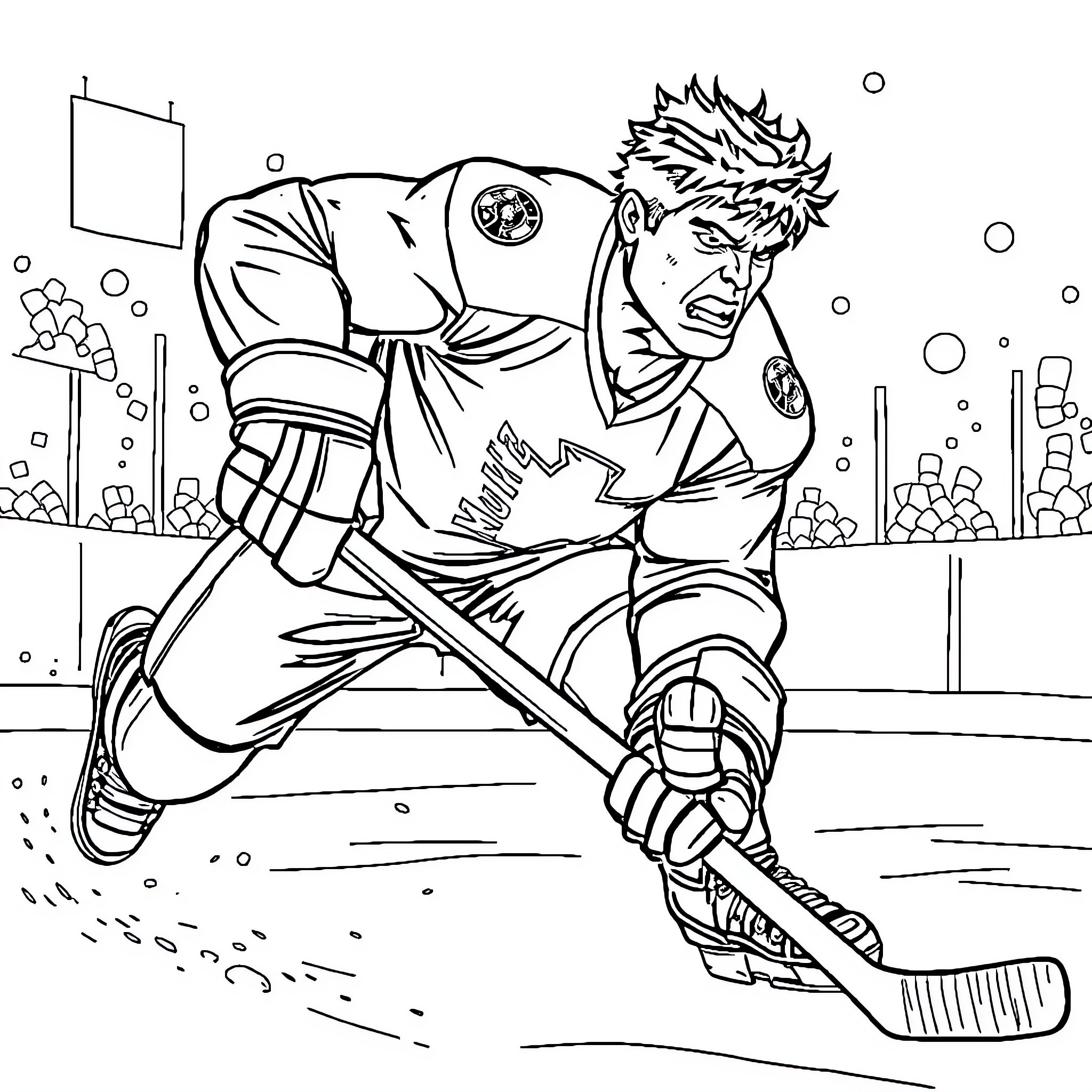 Hulk Smashes the Ice Hockey Rink Coloring Page (free black-and-white line drawing printable PDF for all, from beginners to advanced learners, including children, teens, adults, and seniors)