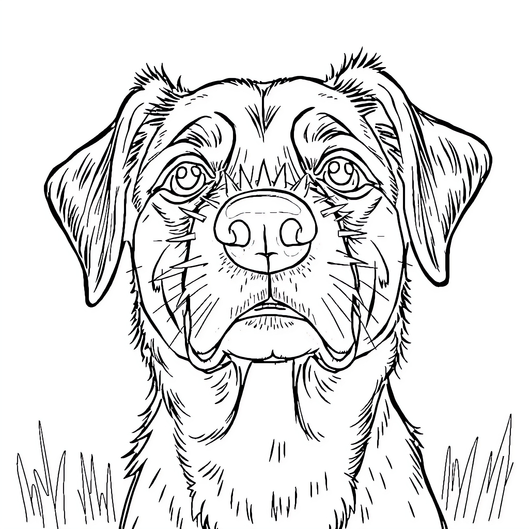 Dog enjoying nature in the outdoors Coloring Page (free black-and-white line drawing printable PDF for all, from beginners to advanced learners, including children, teens, adults, and seniors)