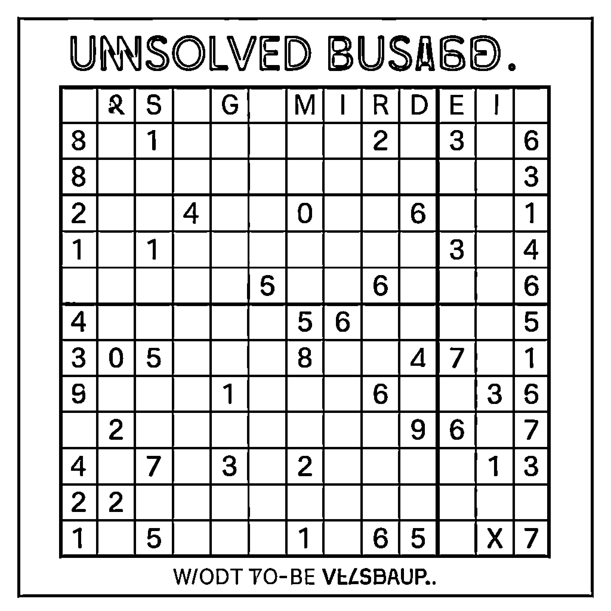 Sudoku puzzle grid with various numbers and letters Coloring Page (free black-and-white line drawing printable PDF for all, from beginners to advanced learners, including children, teens, adults, and seniors)