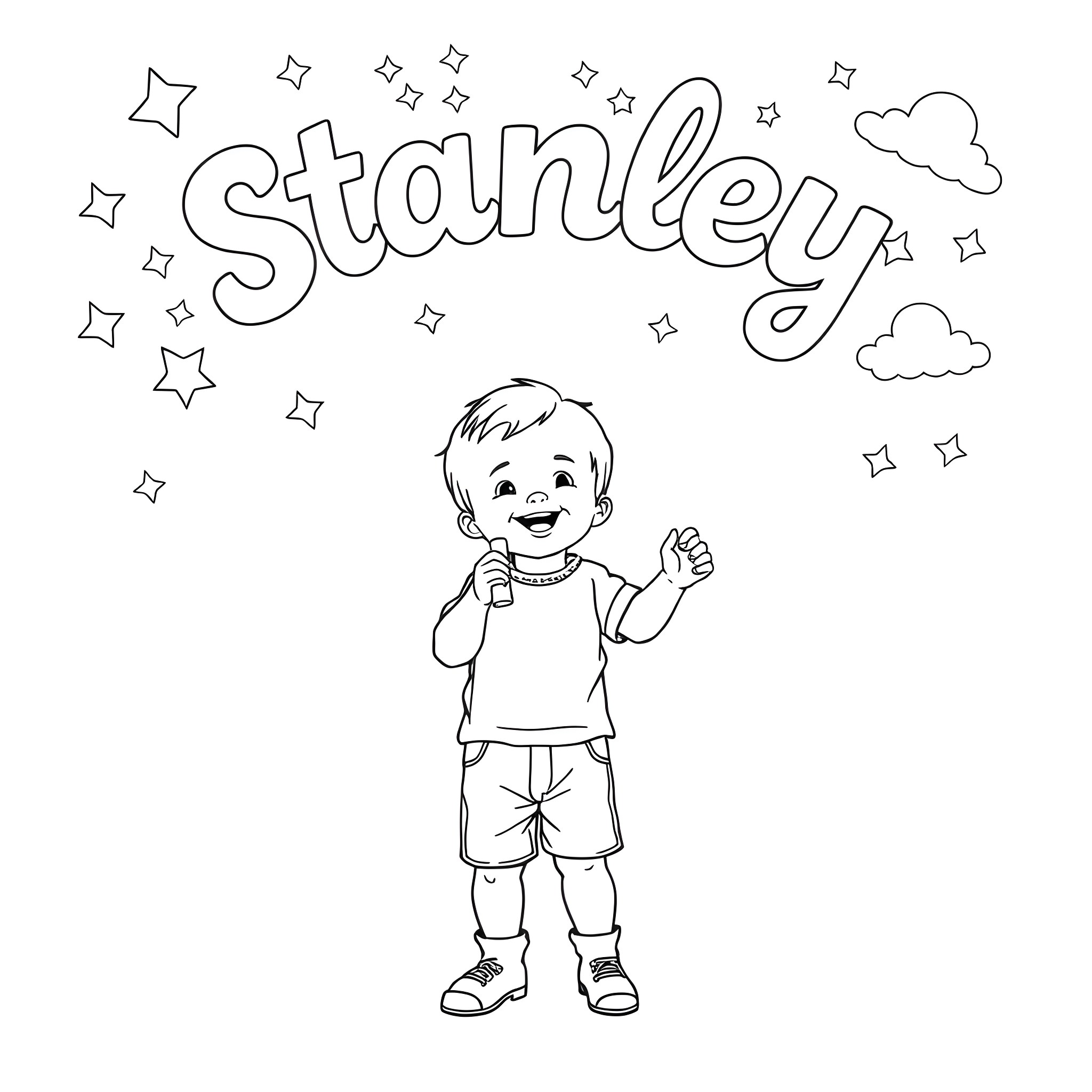 Toddler happily playing under the stars Coloring Page (free black-and-white line drawing printable PDF for all, from beginners to advanced learners, including children, teens, adults, and seniors)