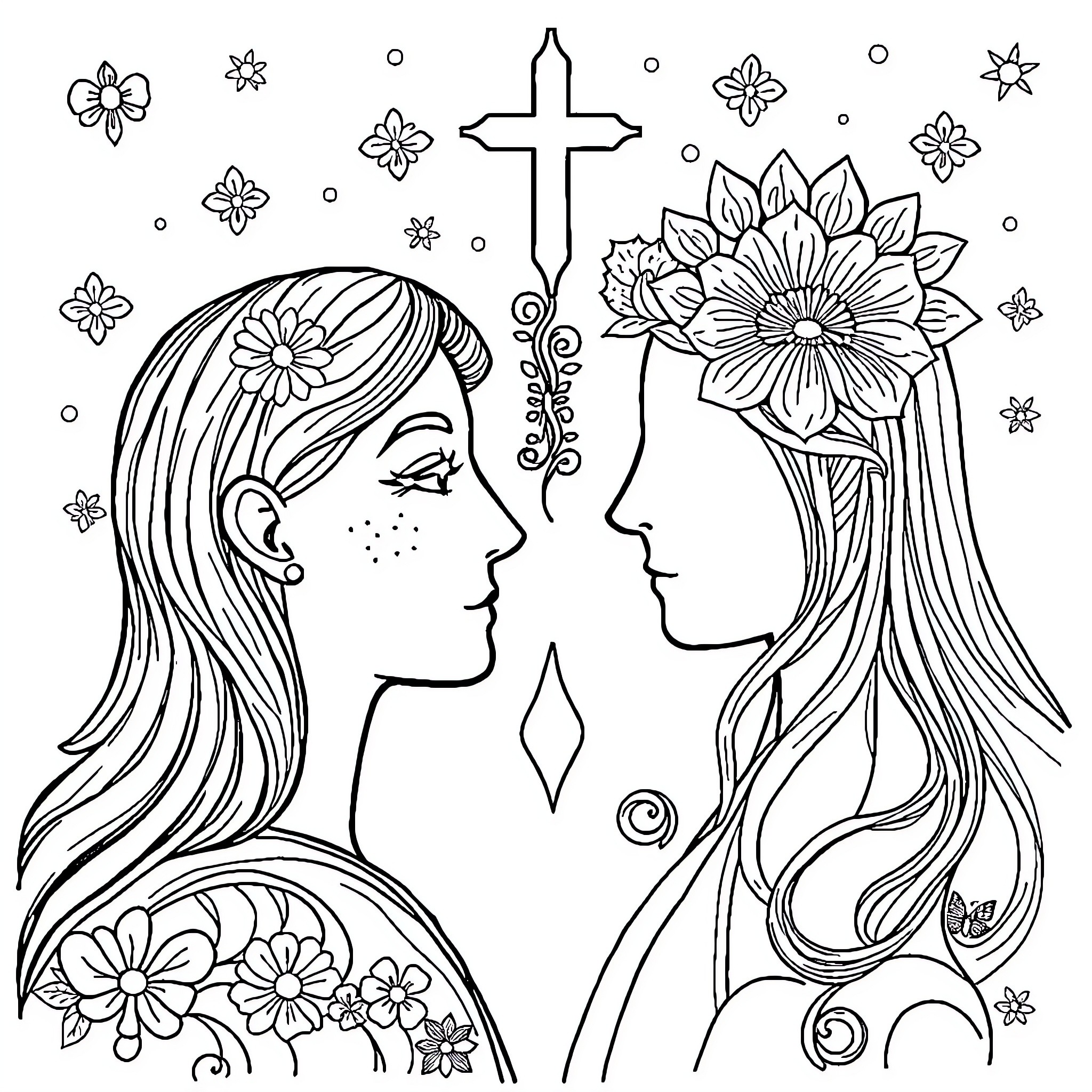 Mental Health Symbolism through Spiritual Imagery Coloring Page (free black-and-white line drawing printable PDF for all, from beginners to advanced learners, including children, teens, adults, and seniors)