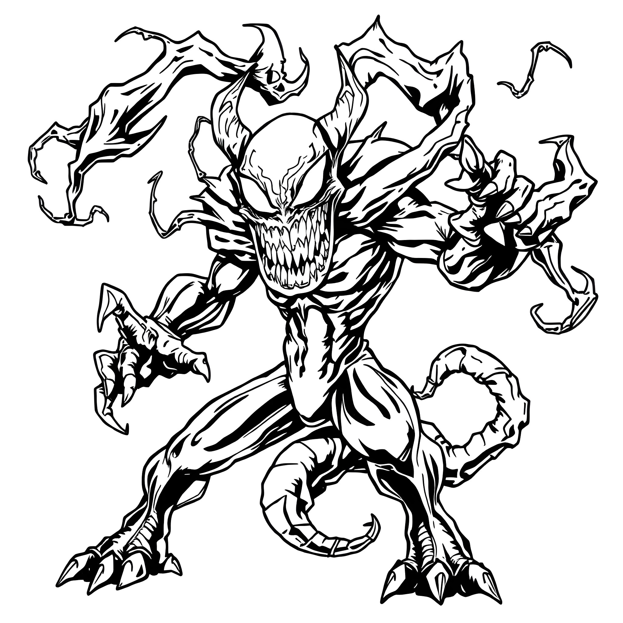 Bizarnage - Monstrous Cryptid Creature Unleashed Coloring Page (free black-and-white line drawing printable PDF for all, from beginners to advanced learners, including children, teens, adults, and seniors)