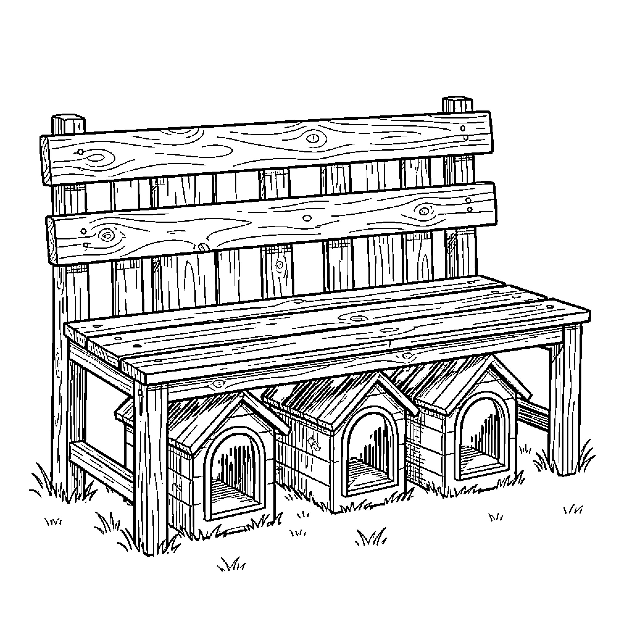 Banco Wooden Bench with Decorative Arches Coloring Page (free black-and-white line drawing printable PDF for all, from beginners to advanced learners, including children, teens, adults, and seniors)
