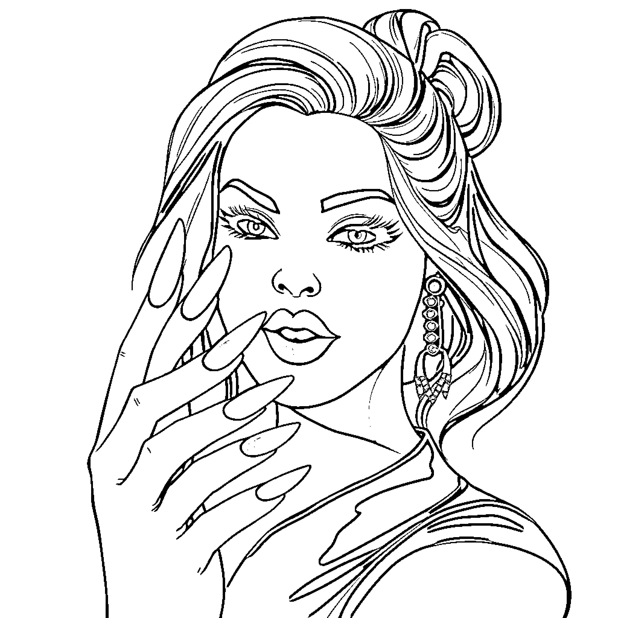 Nail Glamour and Style Coloring Page (free black-and-white line drawing printable PDF for all, from beginners to advanced learners, including children, teens, adults, and seniors)