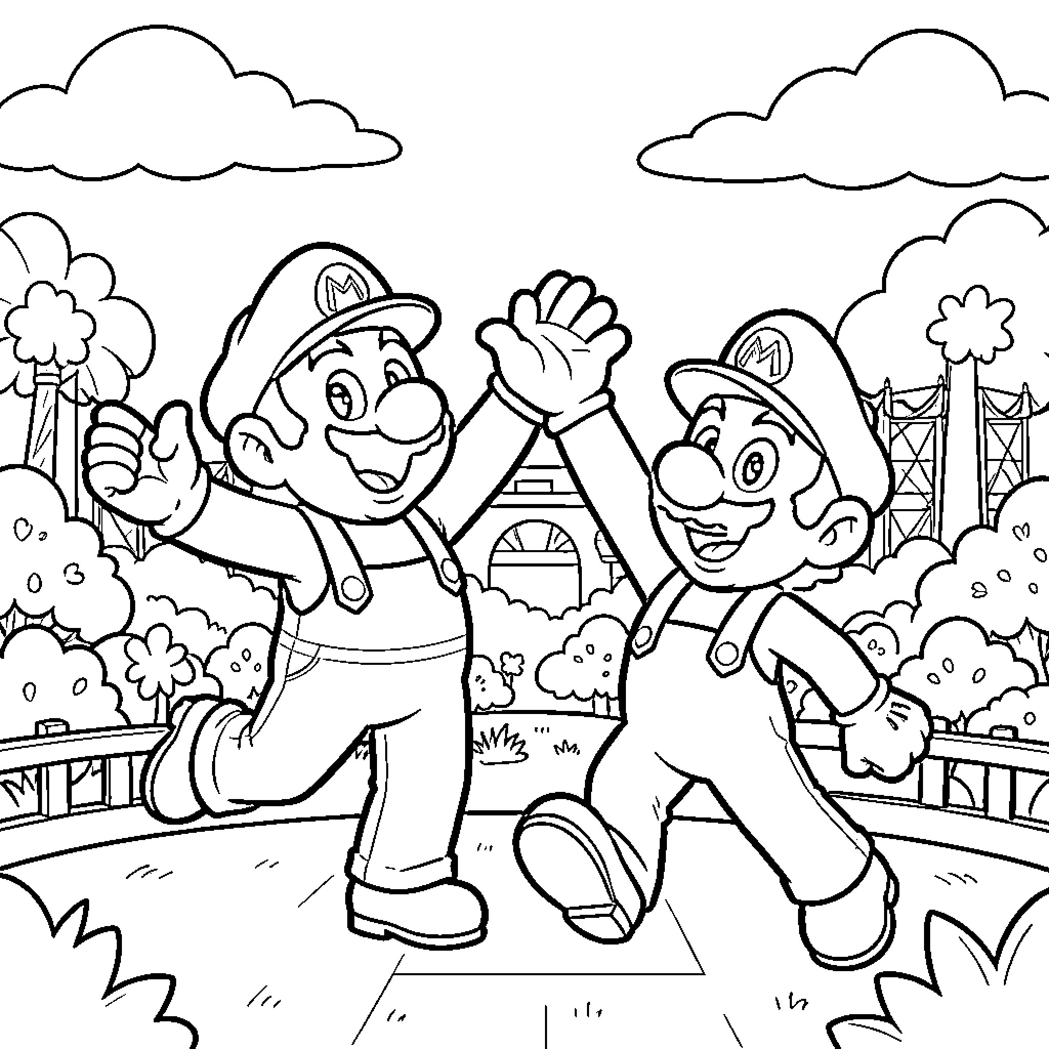 Huntrix's Playful Adventure in the Park Coloring Page (free black-and-white line drawing printable PDF for all, from beginners to advanced learners, including children, teens, adults, and seniors)